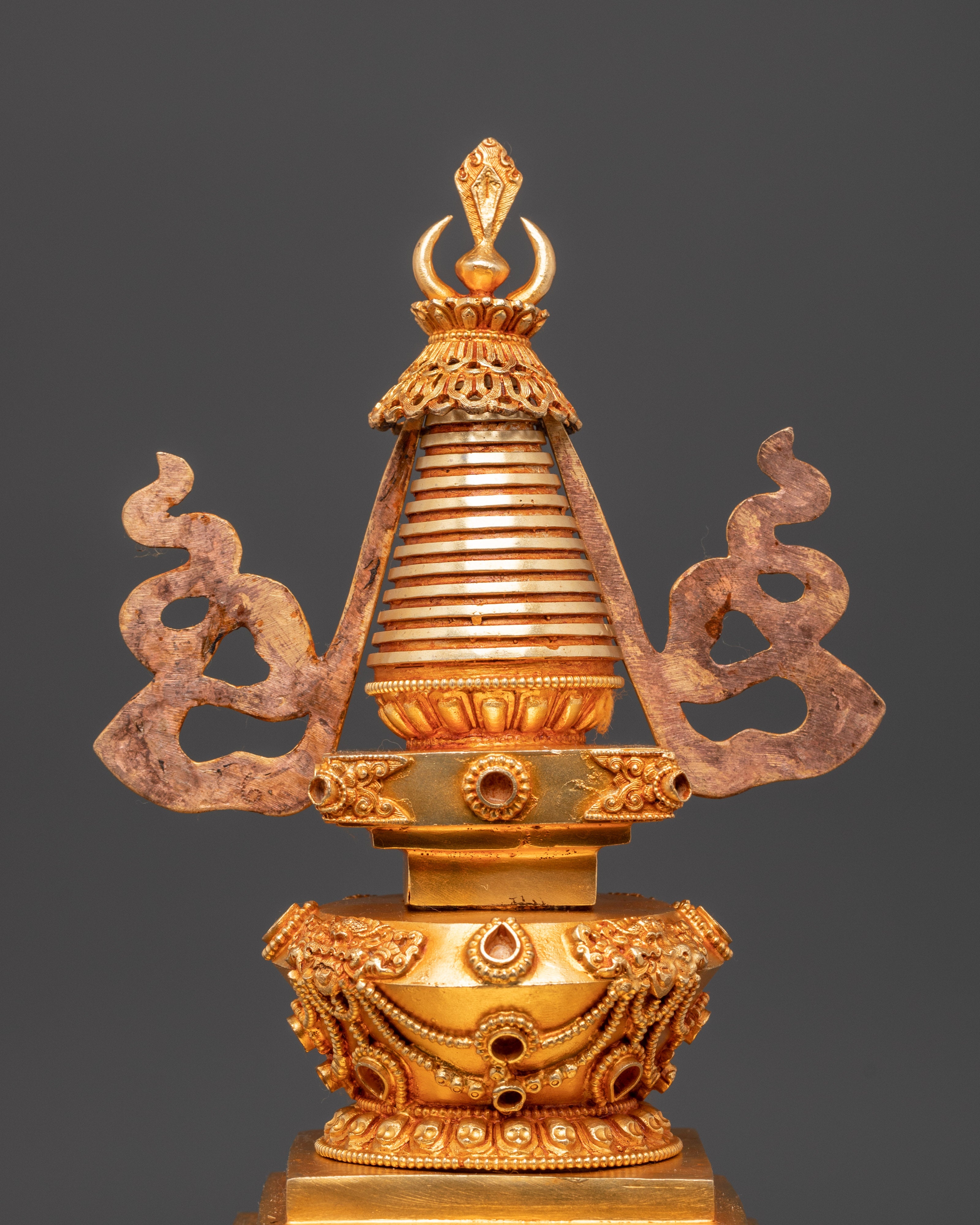 Handcrafted Sacred Traditional Buddhist Stupa | Gold Electroplated Copper Statue