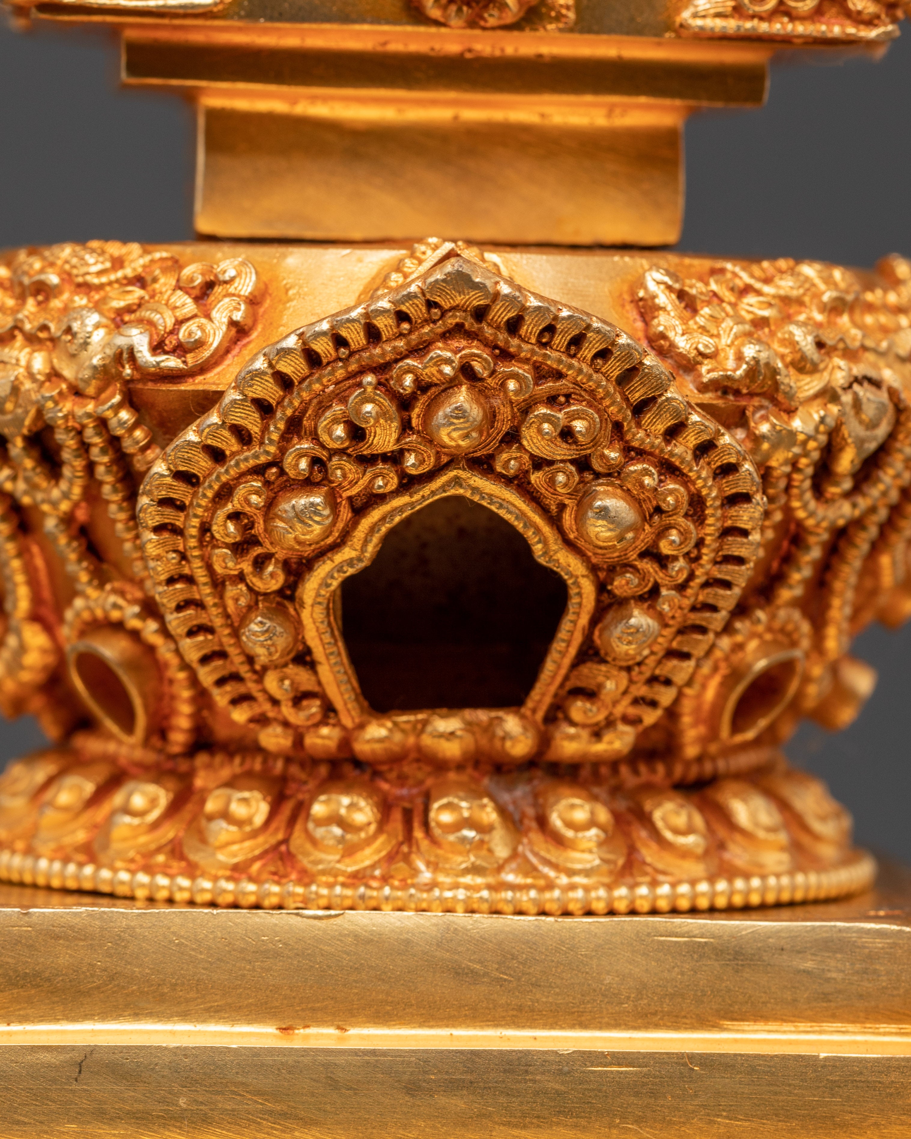 Handcrafted Sacred Traditional Buddhist Stupa | Gold Electroplated Copper Statue