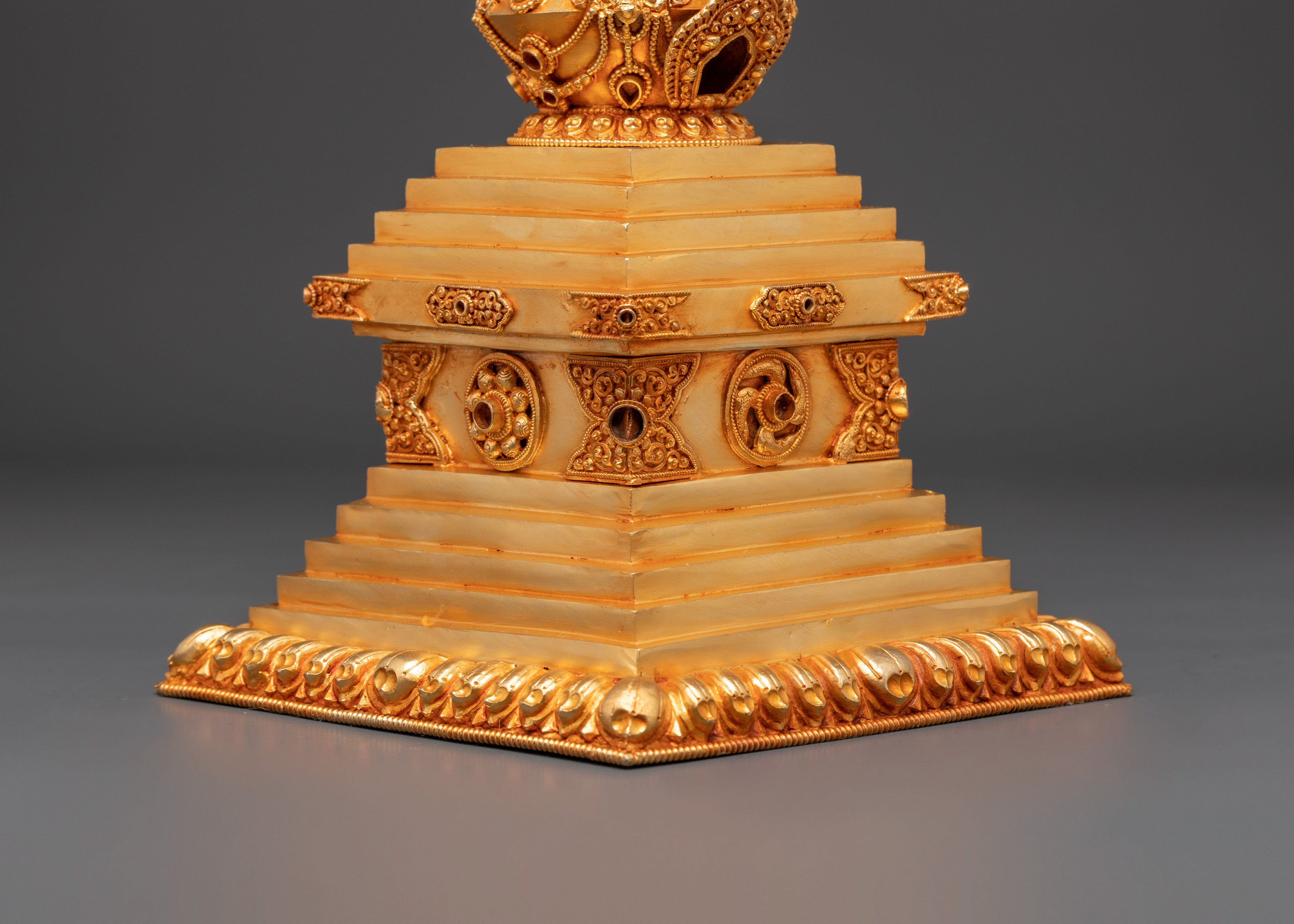 Handcrafted Sacred Traditional Buddhist Stupa | Gold Electroplated Copper Statue
