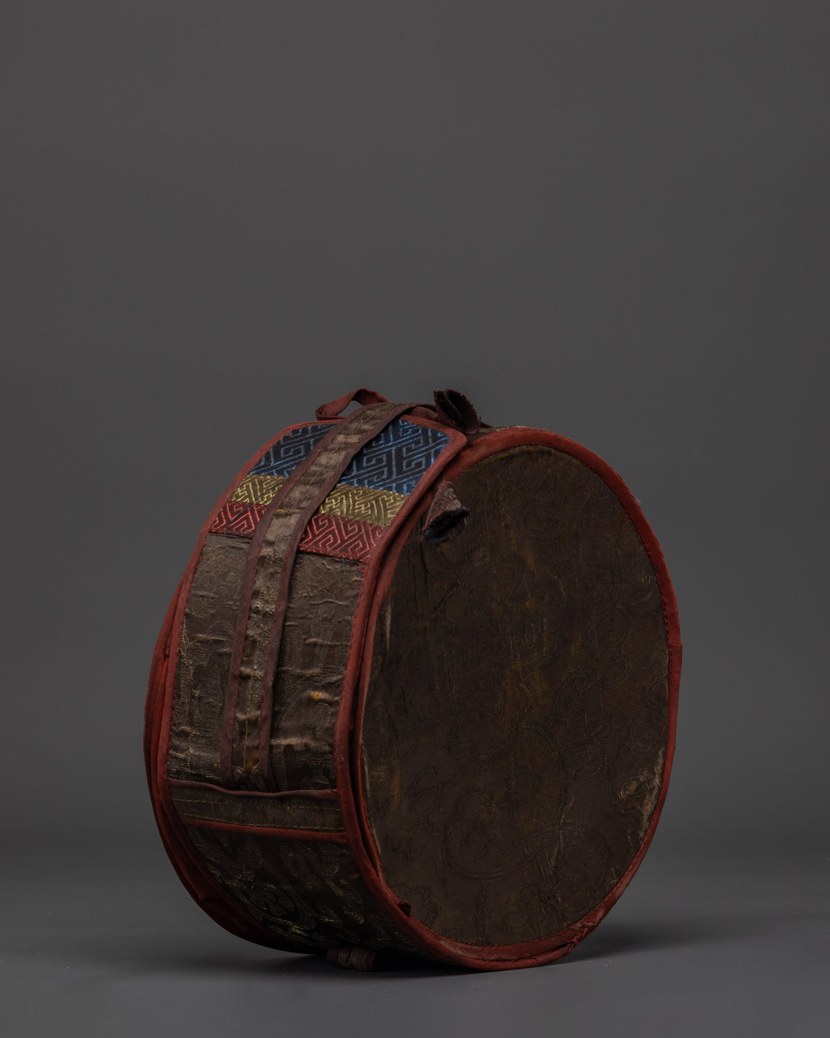 Handmade Tibetan Buddhist Damaru Drum | Sacred Ritual Drum with Conch Shell Accents
