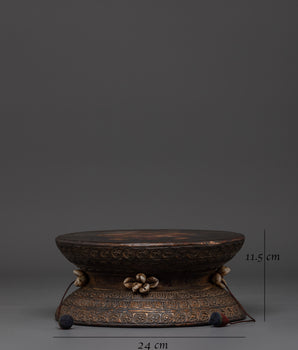 Handmade Tibetan Buddhist Damaru Drum | Sacred Ritual Drum with Conch Shell Accents