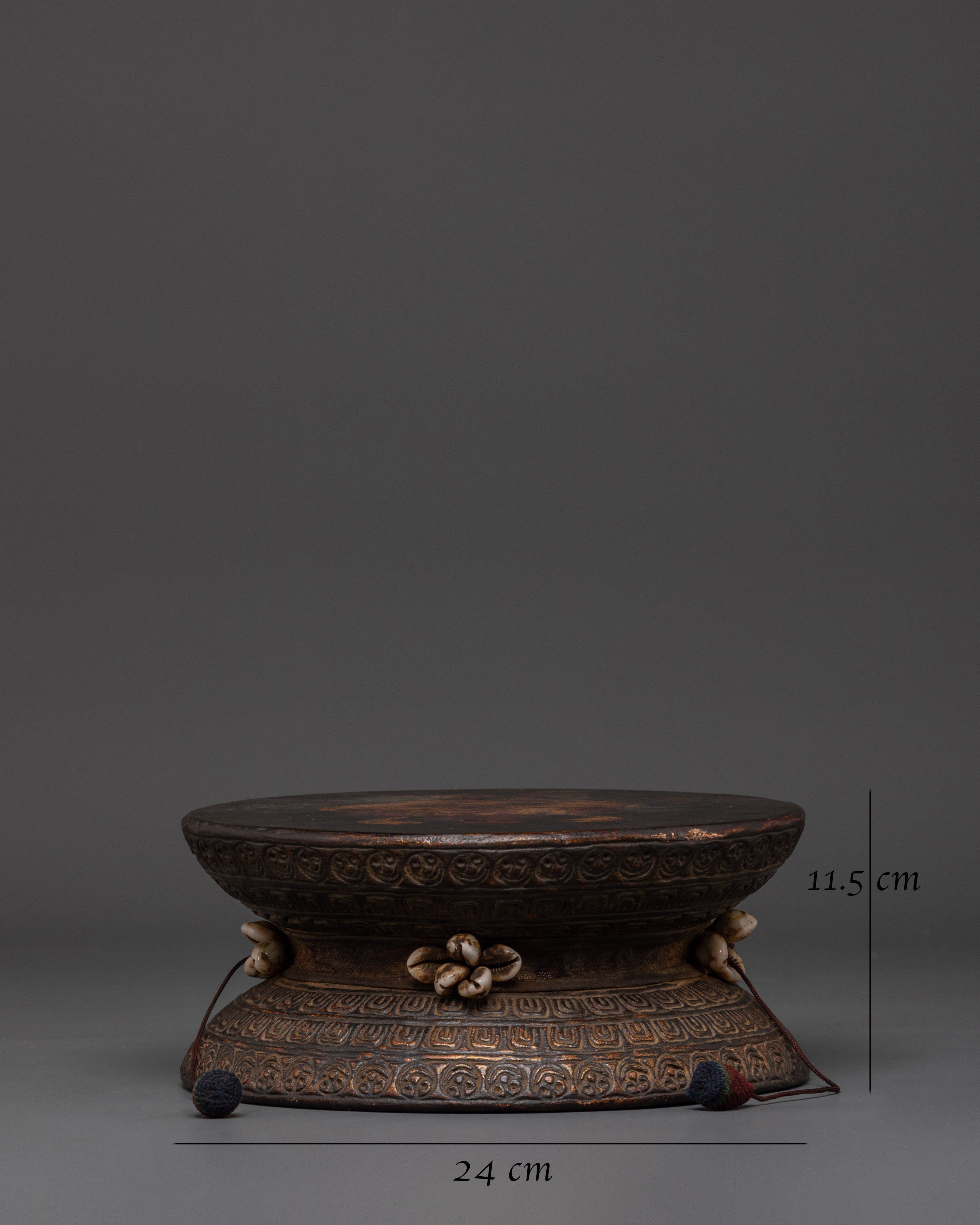 Handmade Tibetan Buddhist Damaru Drum | Sacred Ritual Drum with Conch Shell Accents