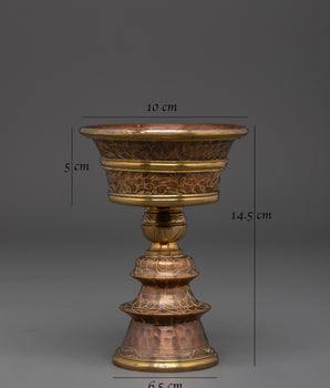 Traditional Tibetan Butter Lamp | Handcrafted Brass and Copper Offering Bowl