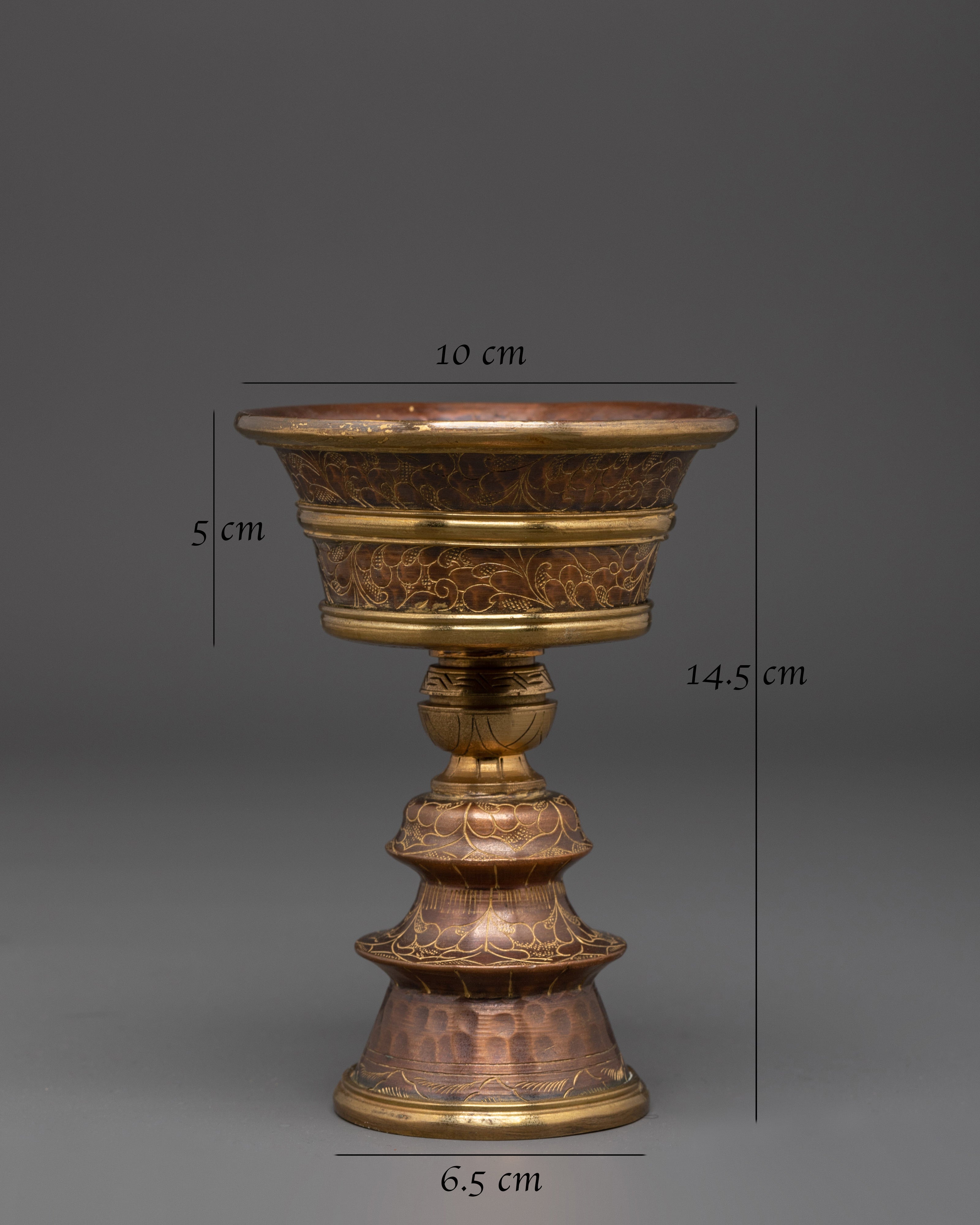 Traditional Tibetan Butter Lamp | Handcrafted Brass and Copper Offering Bowl