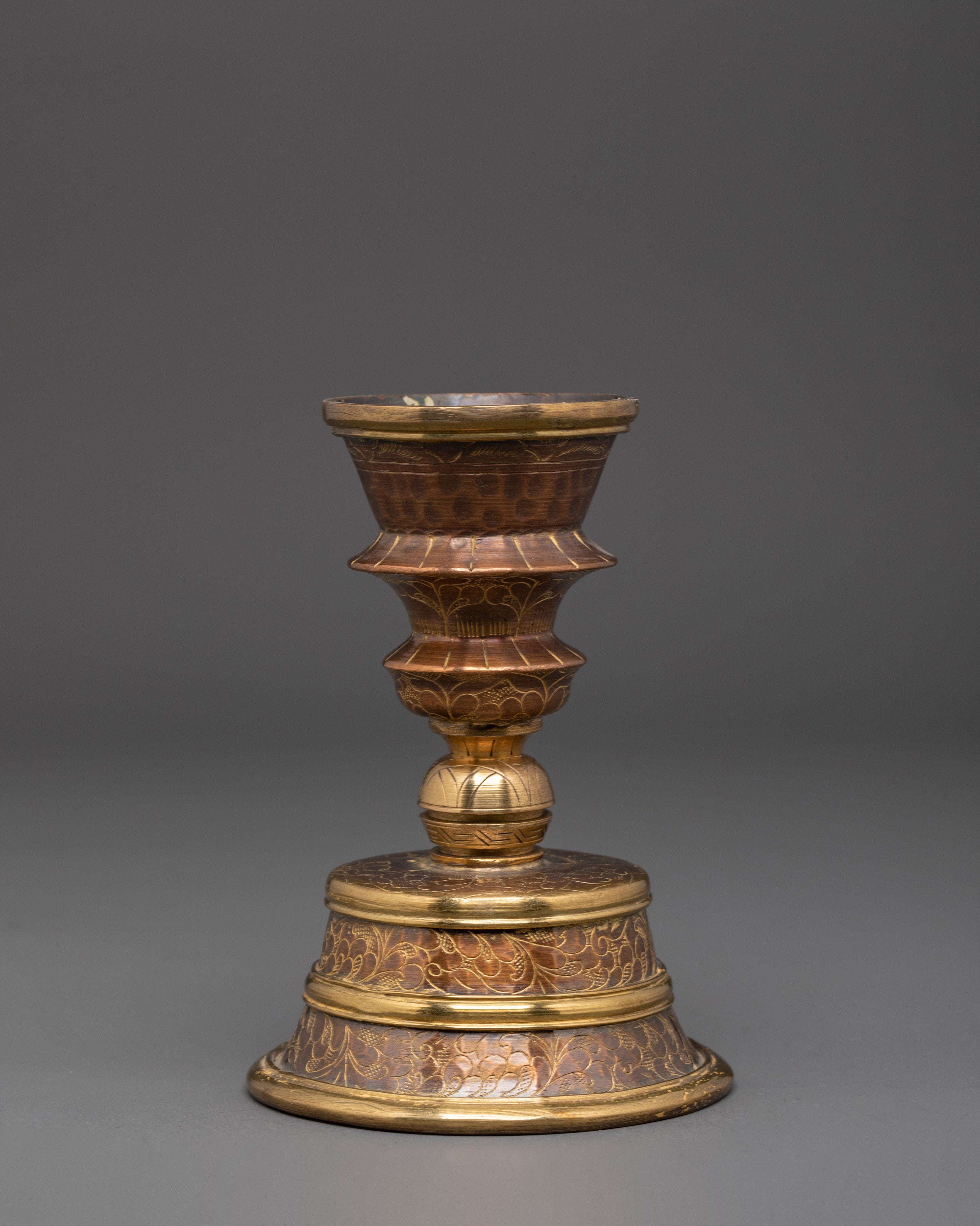 Traditional Tibetan Butter Lamp | Handcrafted Brass and Copper Offering Bowl