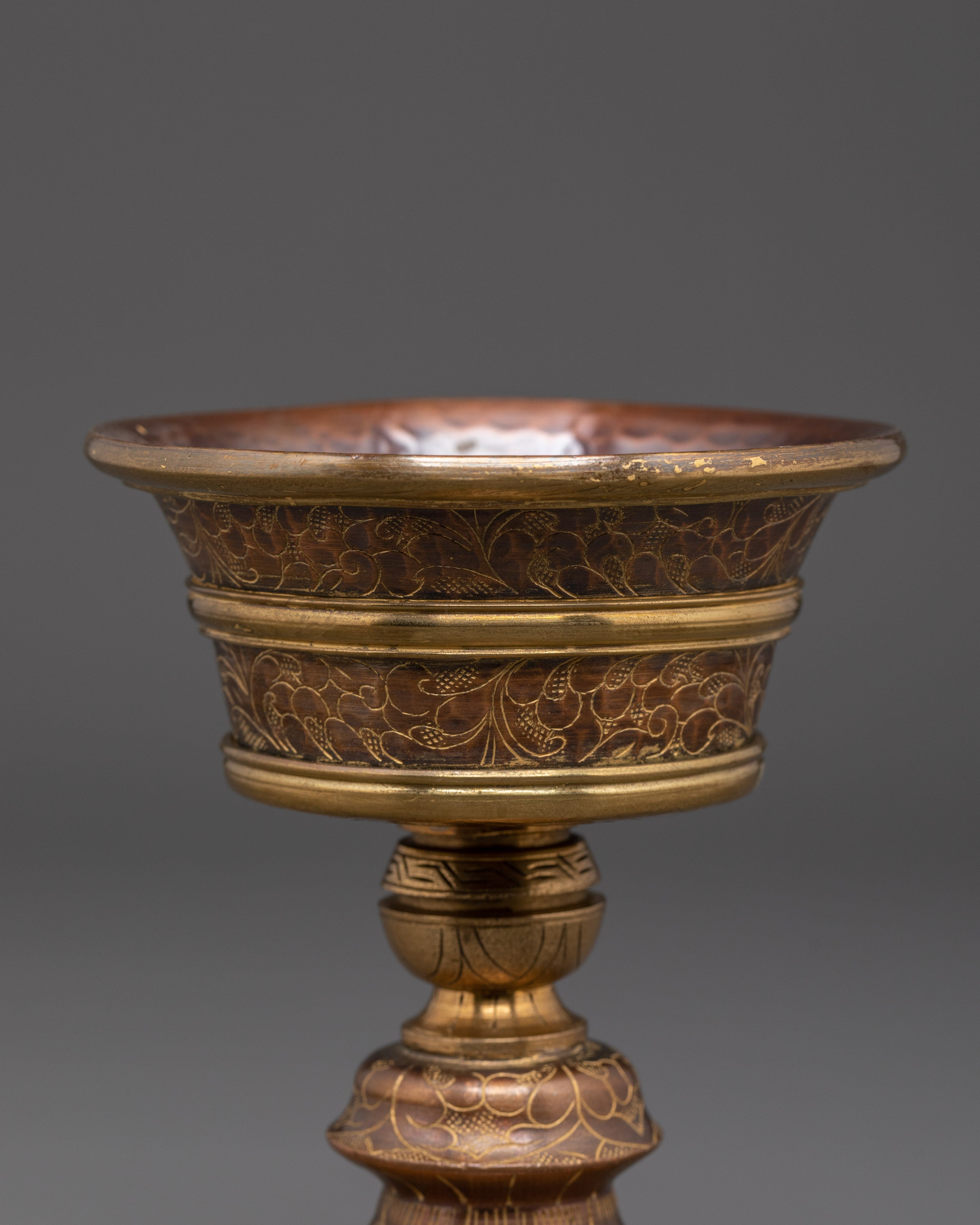 Traditional Tibetan Butter Lamp | Handcrafted Brass and Copper Offering Bowl