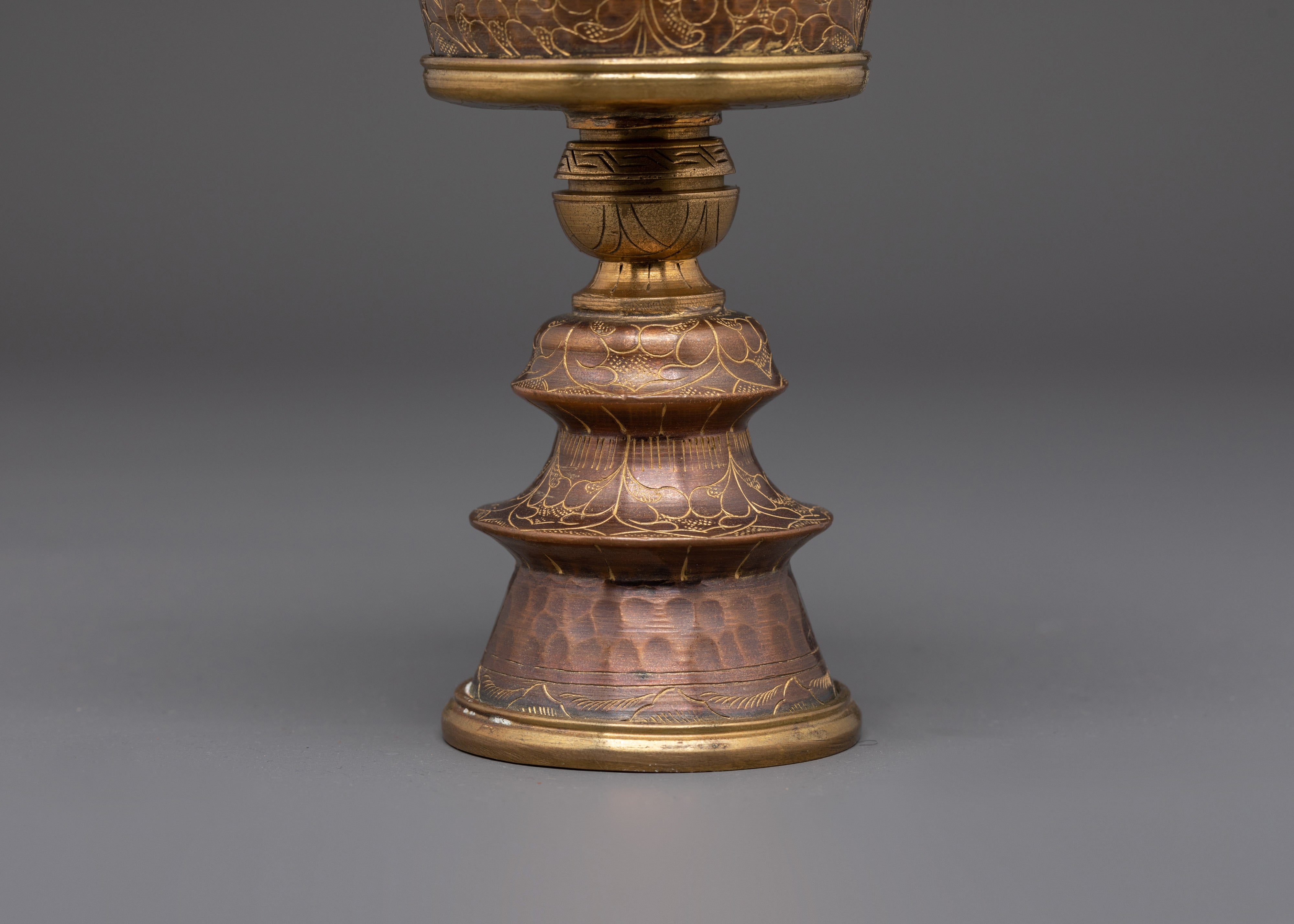 Traditional Tibetan Butter Lamp | Handcrafted Brass and Copper Offering Bowl