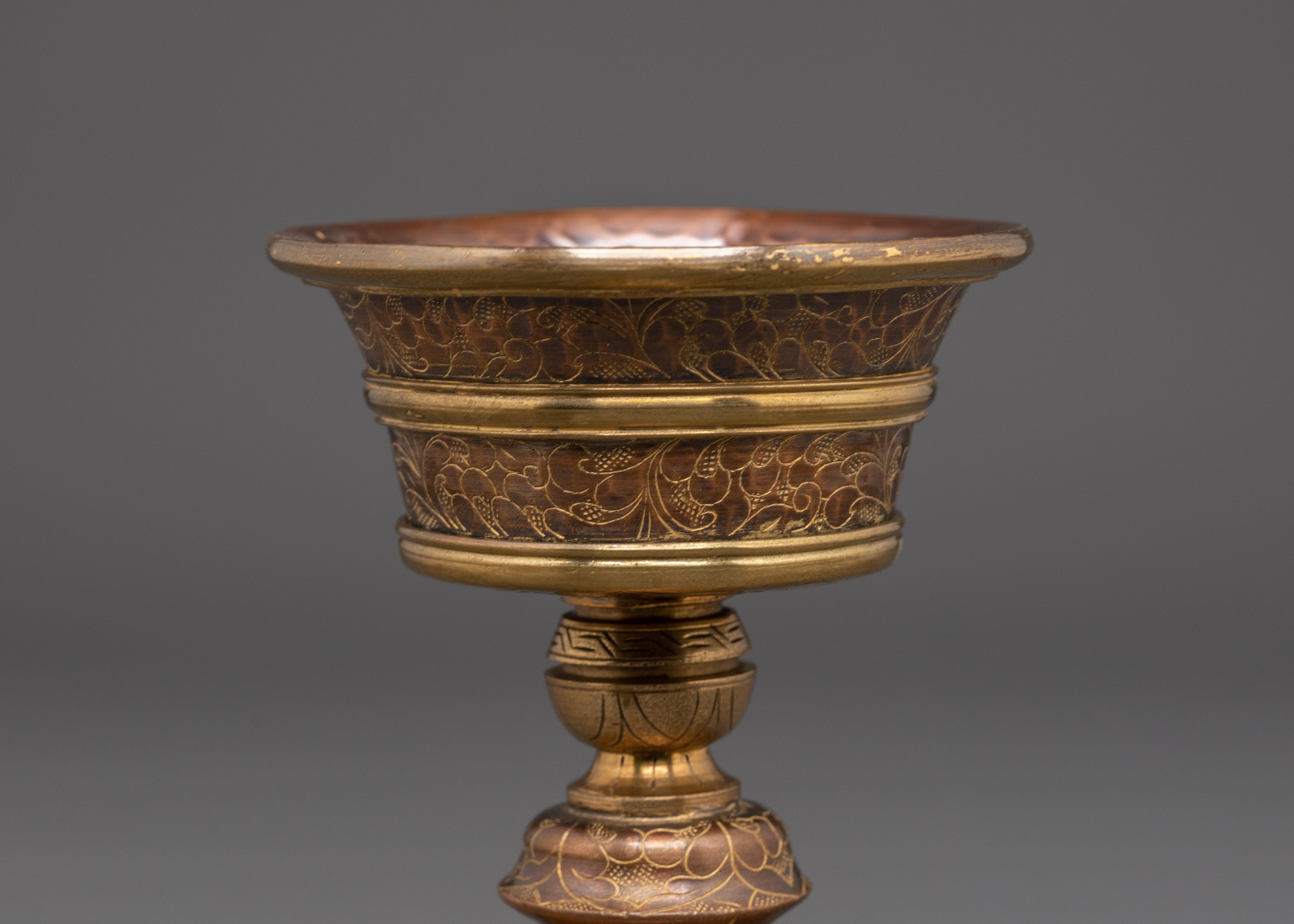 Traditional Tibetan Butter Lamp | Handcrafted Brass and Copper Offering Bowl
