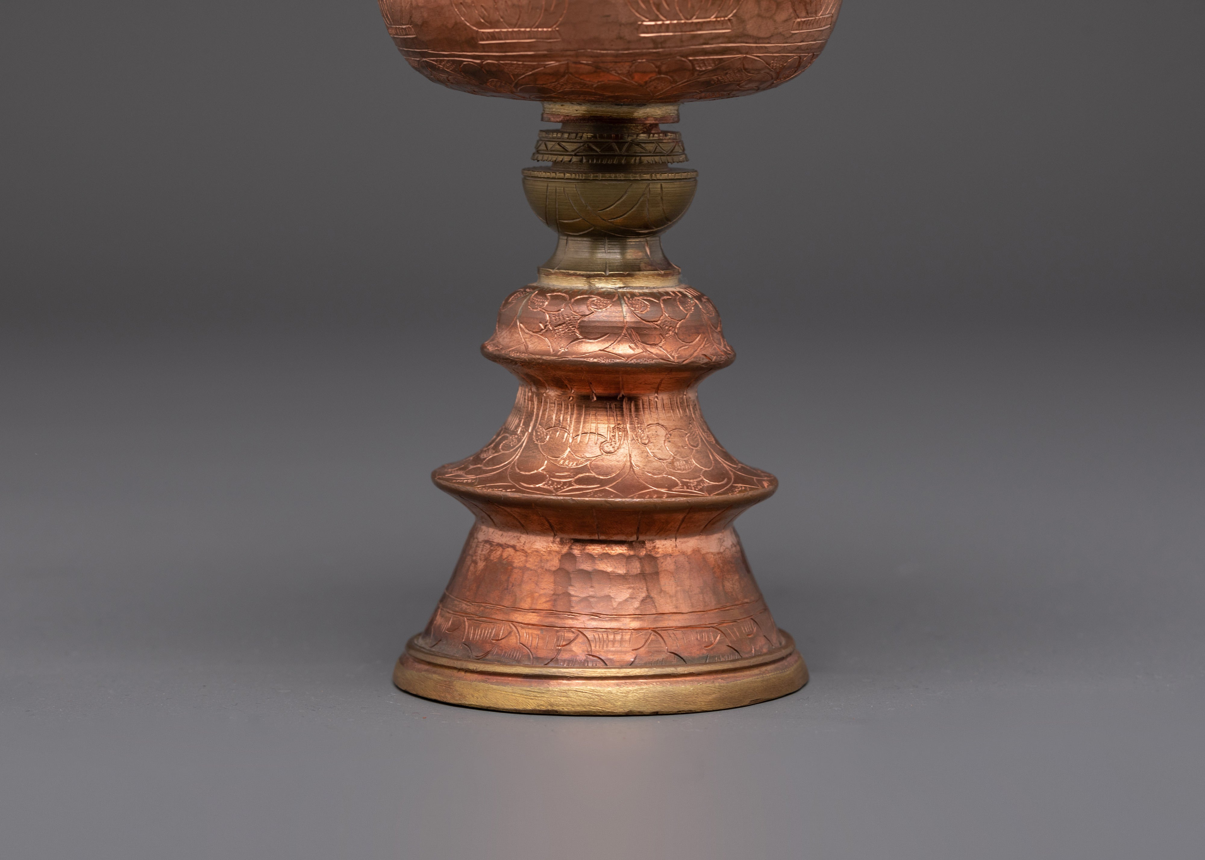 Spiritual Tibetan Ritual Butter Lamp | Handcrafted Brass and Copper Offering Bowl