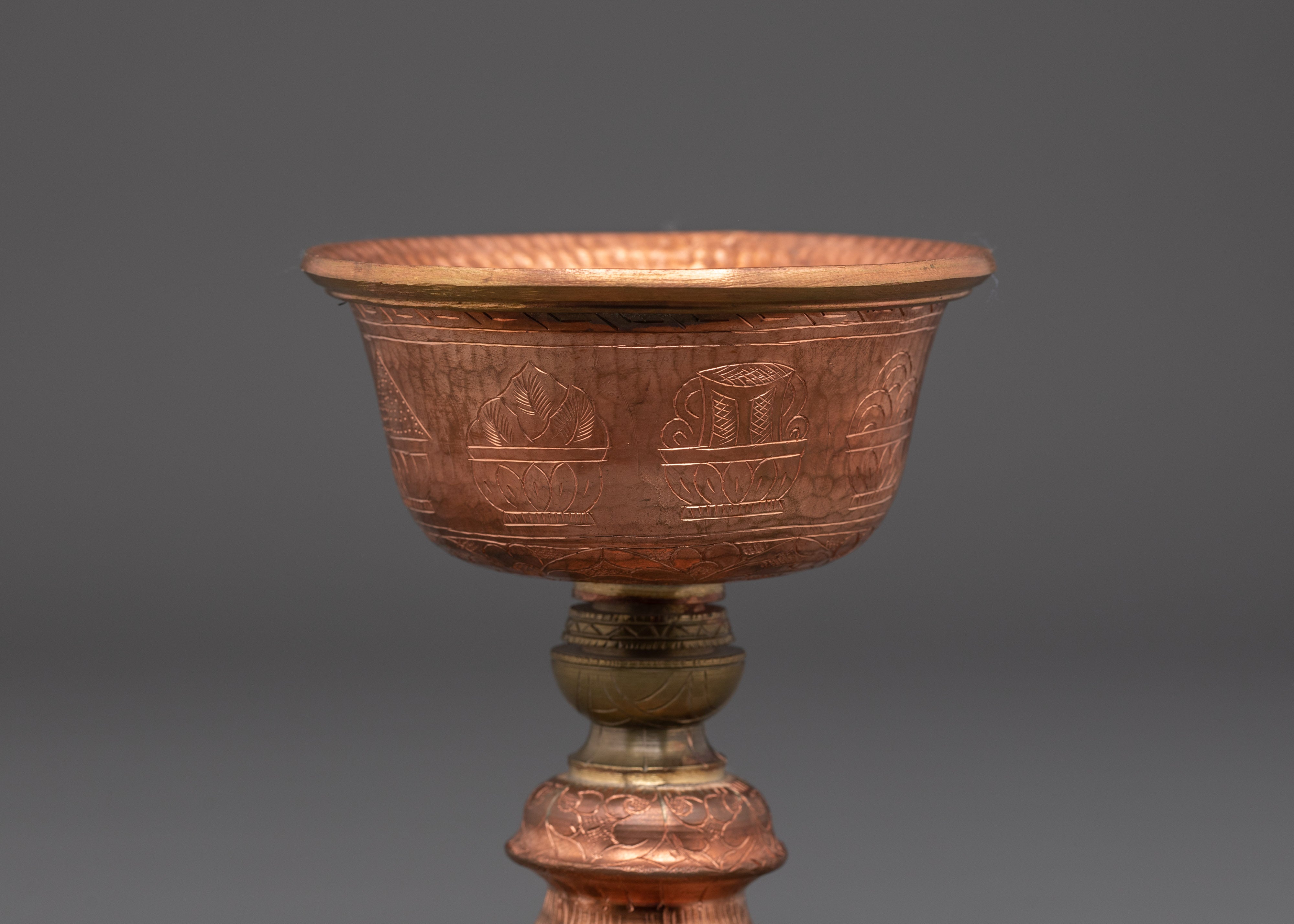 Spiritual Tibetan Ritual Butter Lamp | Handcrafted Brass and Copper Offering Bowl