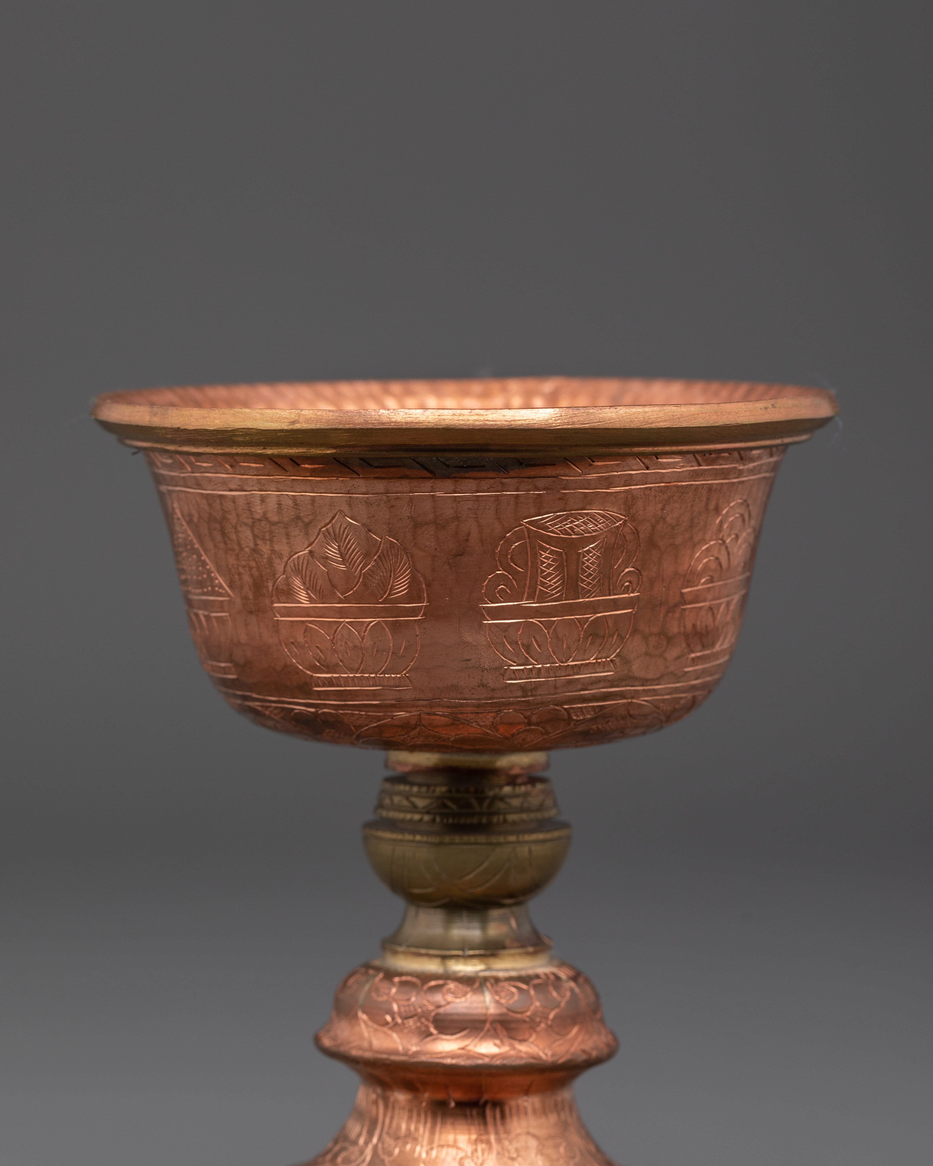 Spiritual Tibetan Ritual Butter Lamp | Handcrafted Brass and Copper Offering Bowl