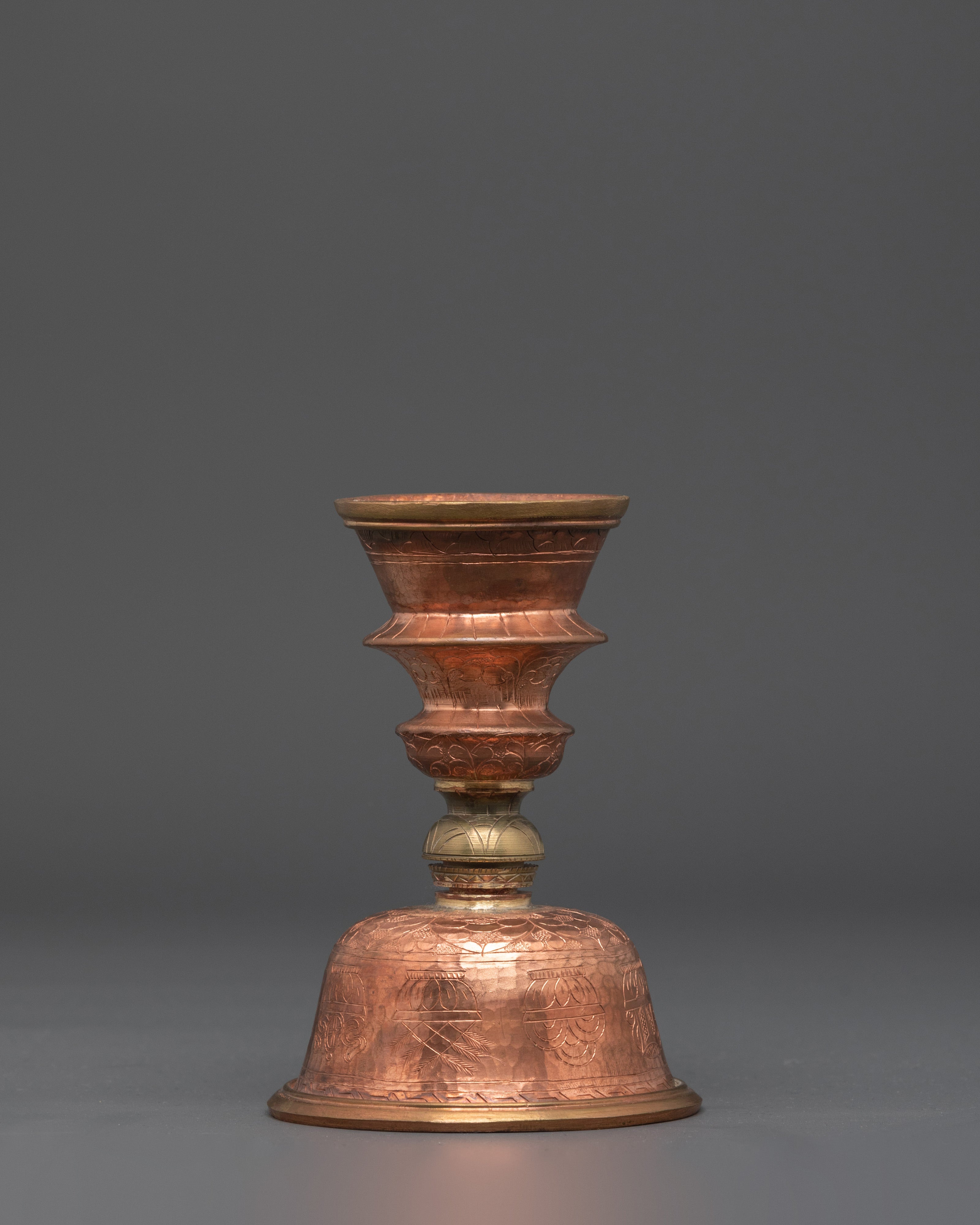 Spiritual Tibetan Ritual Butter Lamp | Handcrafted Brass and Copper Offering Bowl