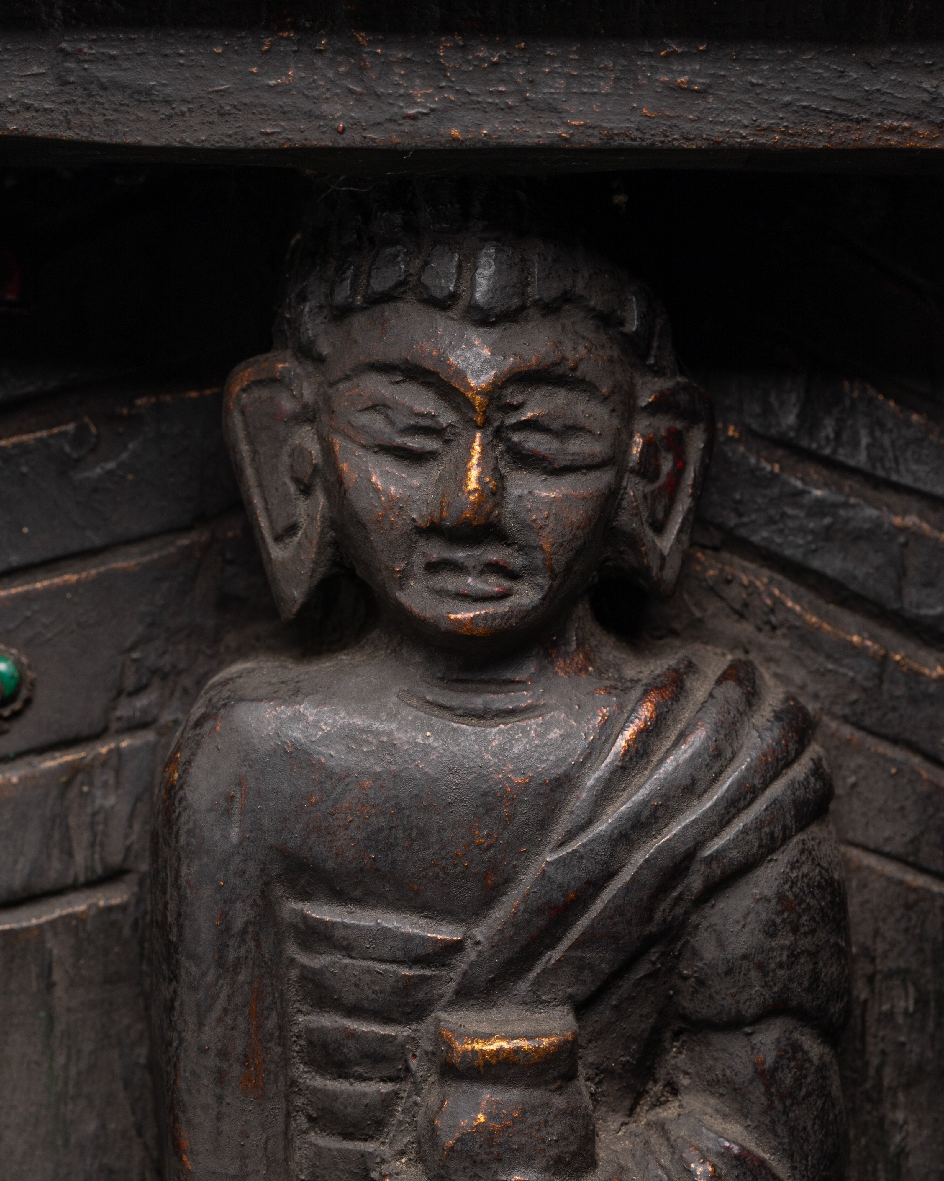 Sacred Shakyamuni Buddha in Wooden Box | Handcrafted Tibetan Buddhist Shrine