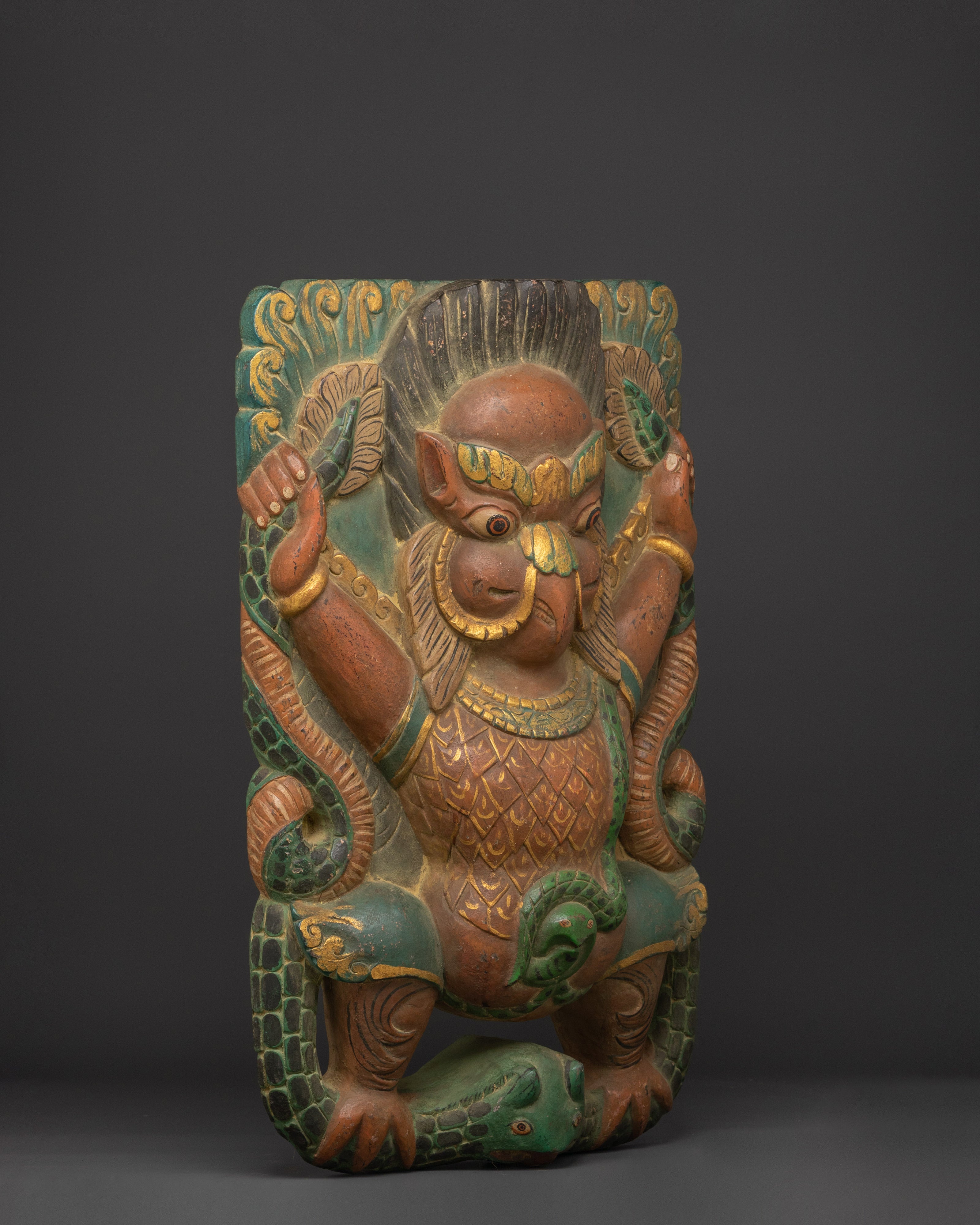Sacred Garuda Wall Hanging | Handcarved Wooden Tibetan Protector Art