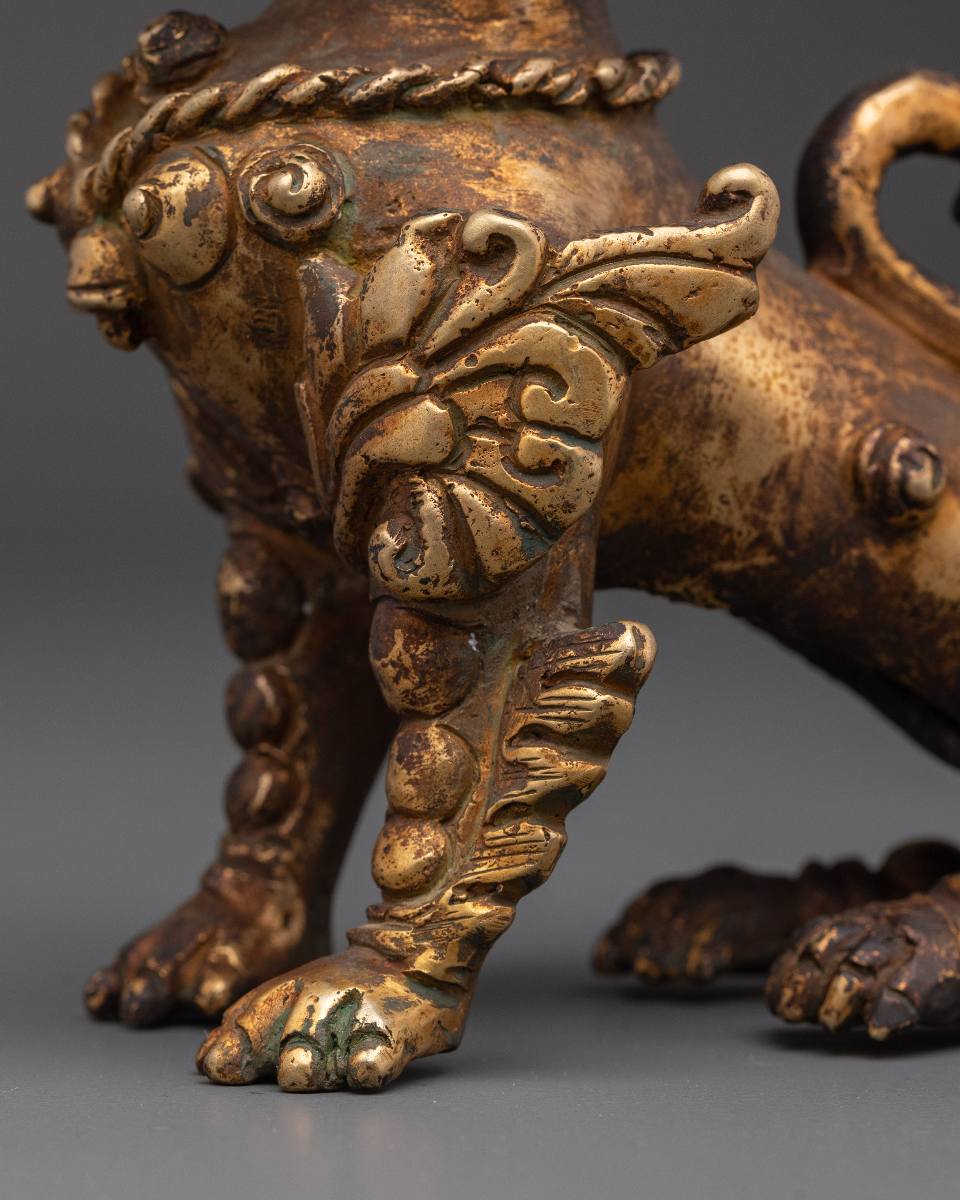 Handcrafted Lion Statue Set for Home Decor | Brass Tibetan Guardian Sculptures