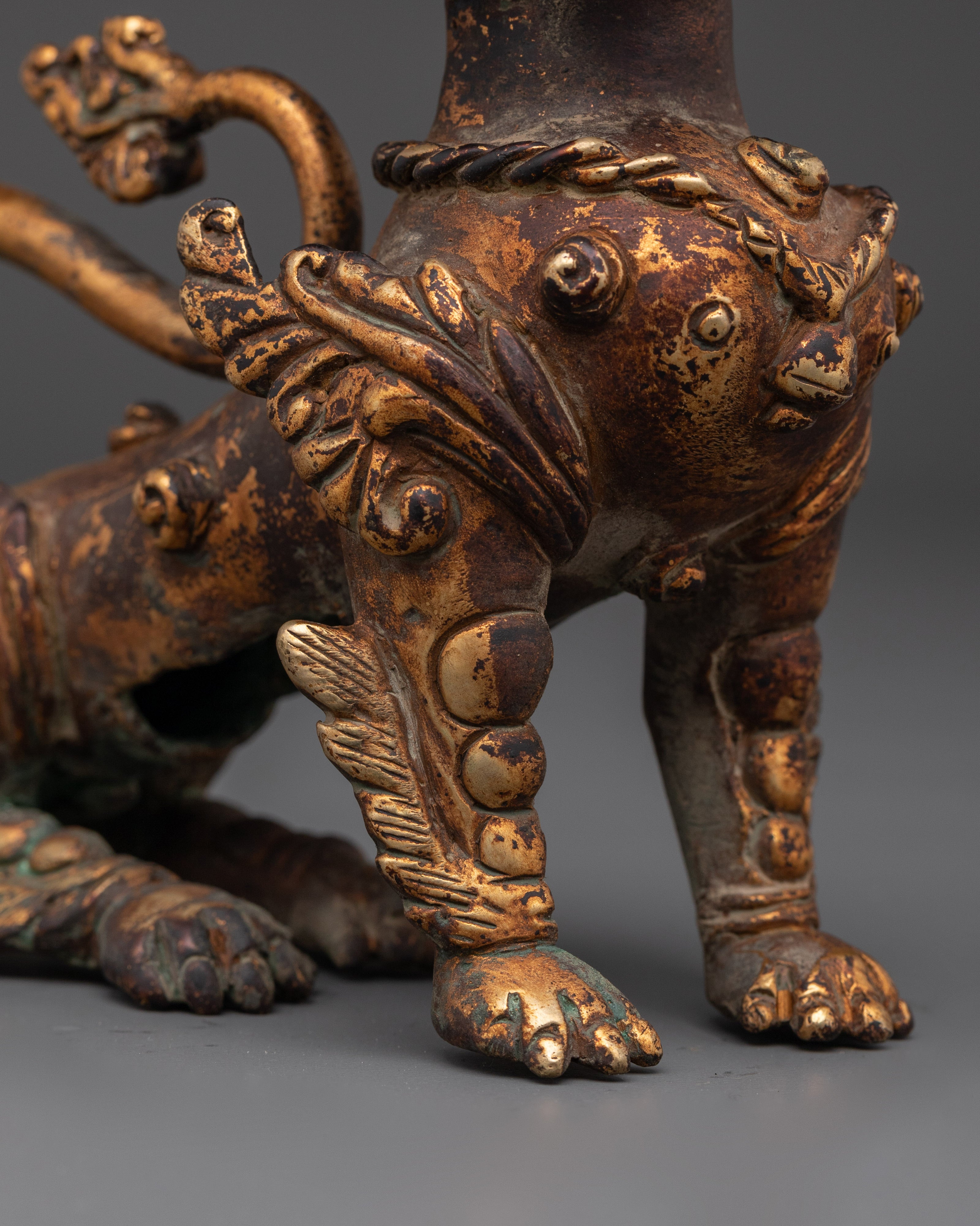 Handcrafted Lion Statue Set for Home Decor | Brass Tibetan Guardian Sculptures