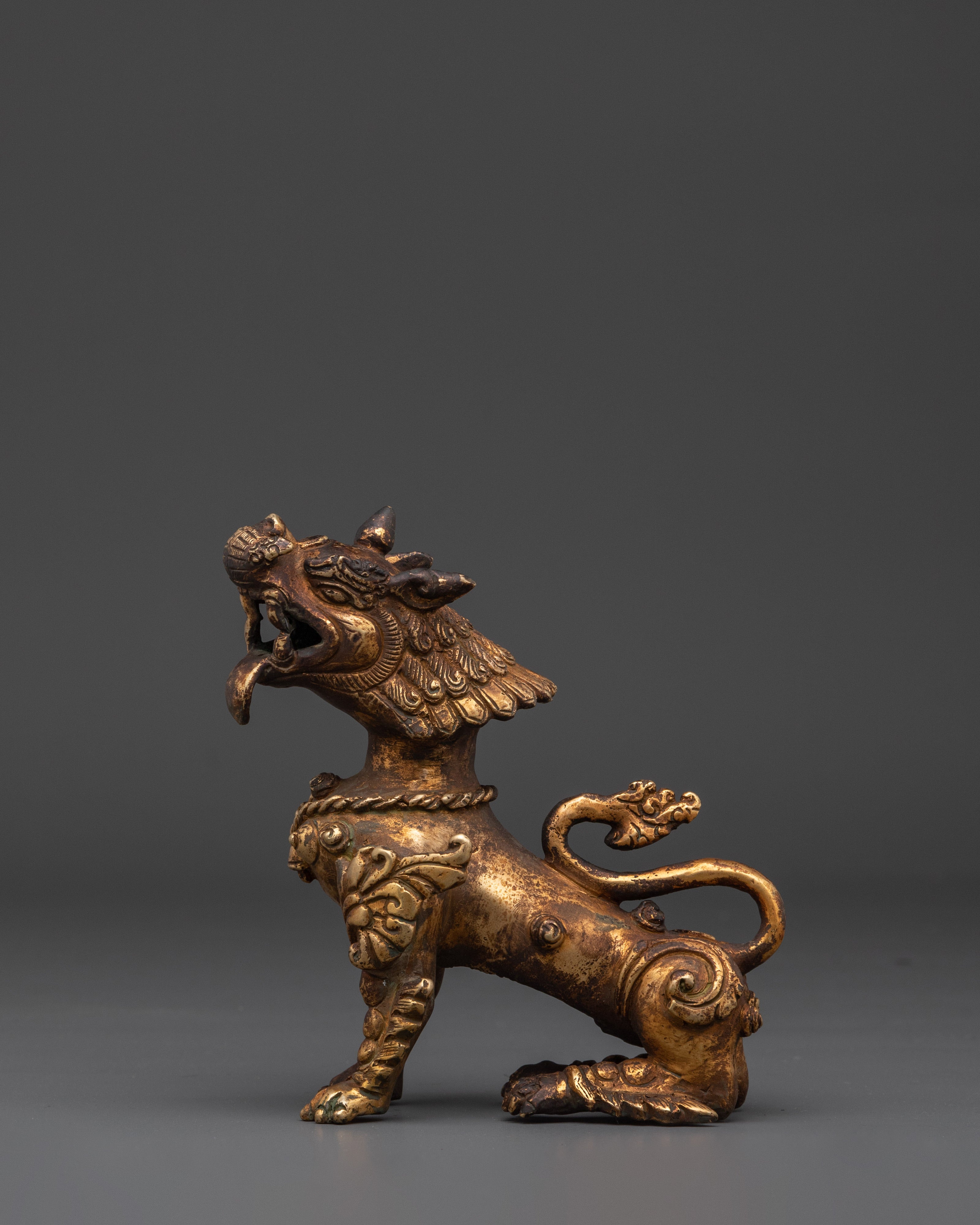 Handcrafted Lion Statue Set for Home Decor | Brass Tibetan Guardian Sculptures