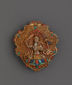 Handmade Ghau Box Locket With Manjushri Figure |  Tibetan Buddhist Amulet