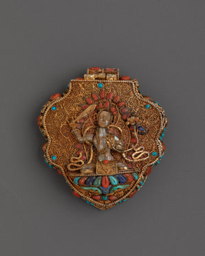 Handmade Ghau Box Locket With Manjushri Figure | Tibetan Buddhist Amulet