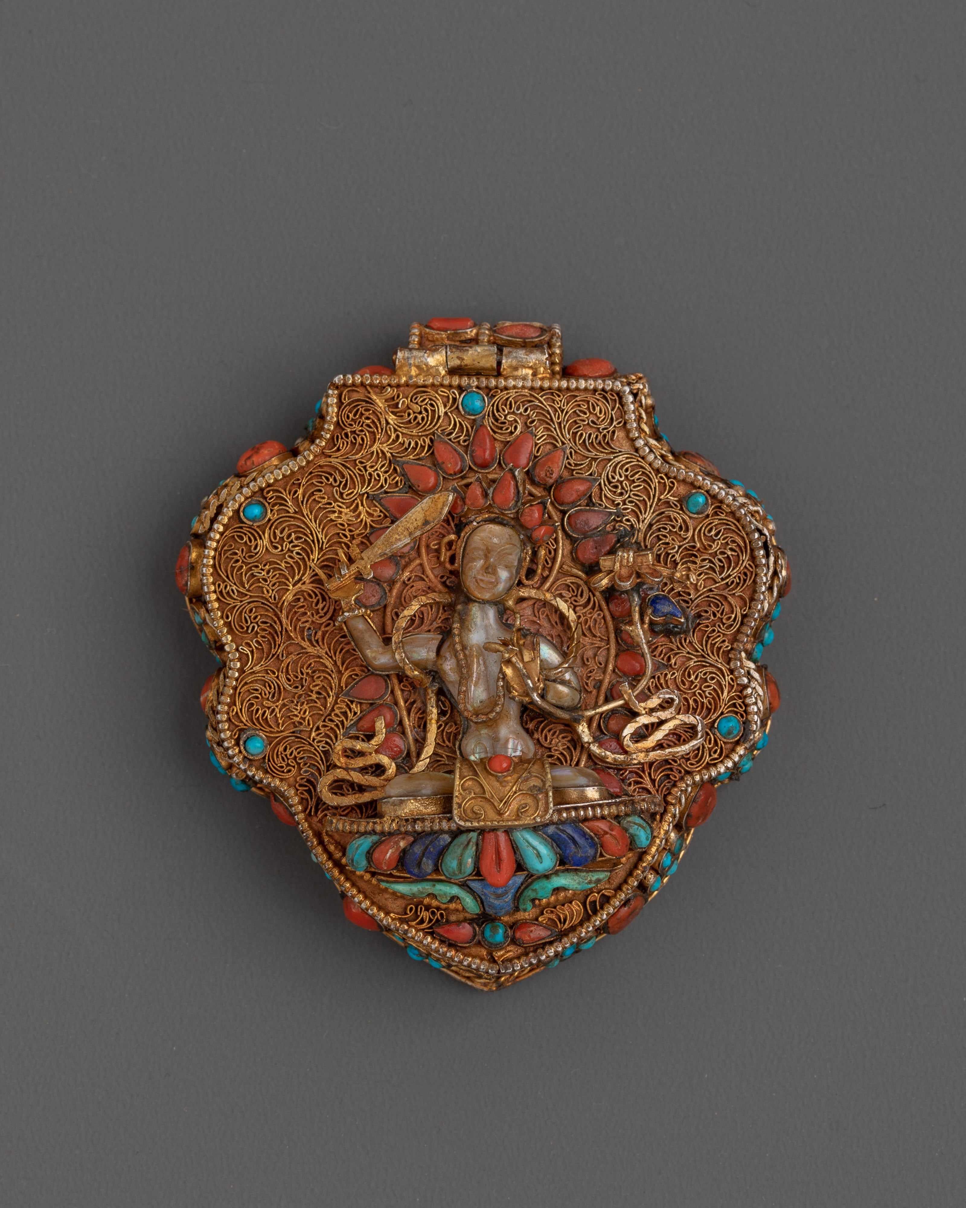 Handmade Ghau Box Locket With Manjushri Figure |  Tibetan Buddhist Amulet