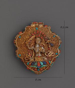 Handmade Ghau Box Locket With Manjushri Figure |  Tibetan Buddhist Amulet