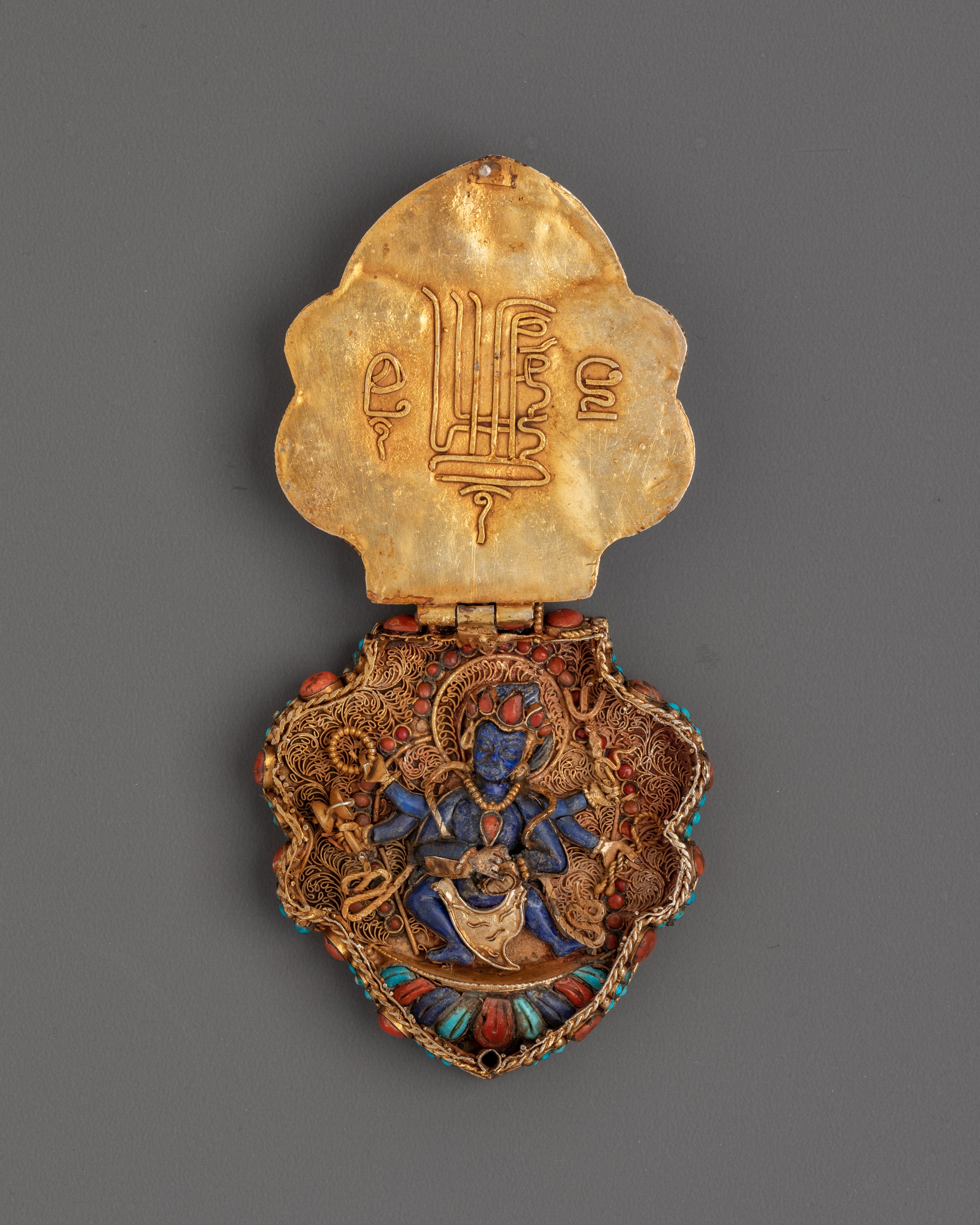 Handmade Ghau Box Locket With Manjushri Figure |  Tibetan Buddhist Amulet