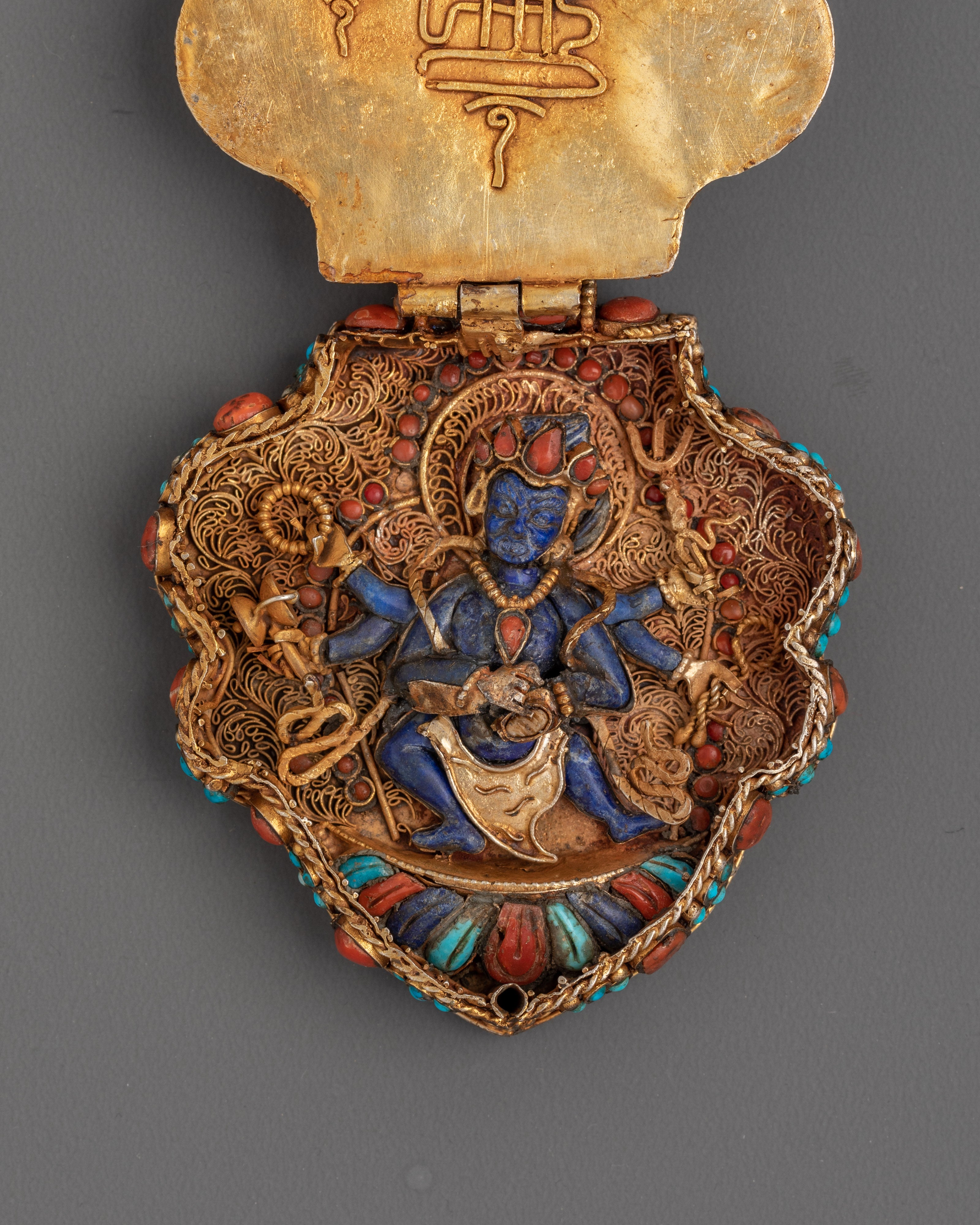 Handmade Ghau Box Locket With Manjushri Figure |  Tibetan Buddhist Amulet