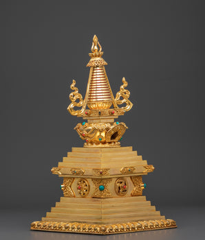 Gold Plated Buddhist Stupa for Rituals | Tibetan Copper Shrine