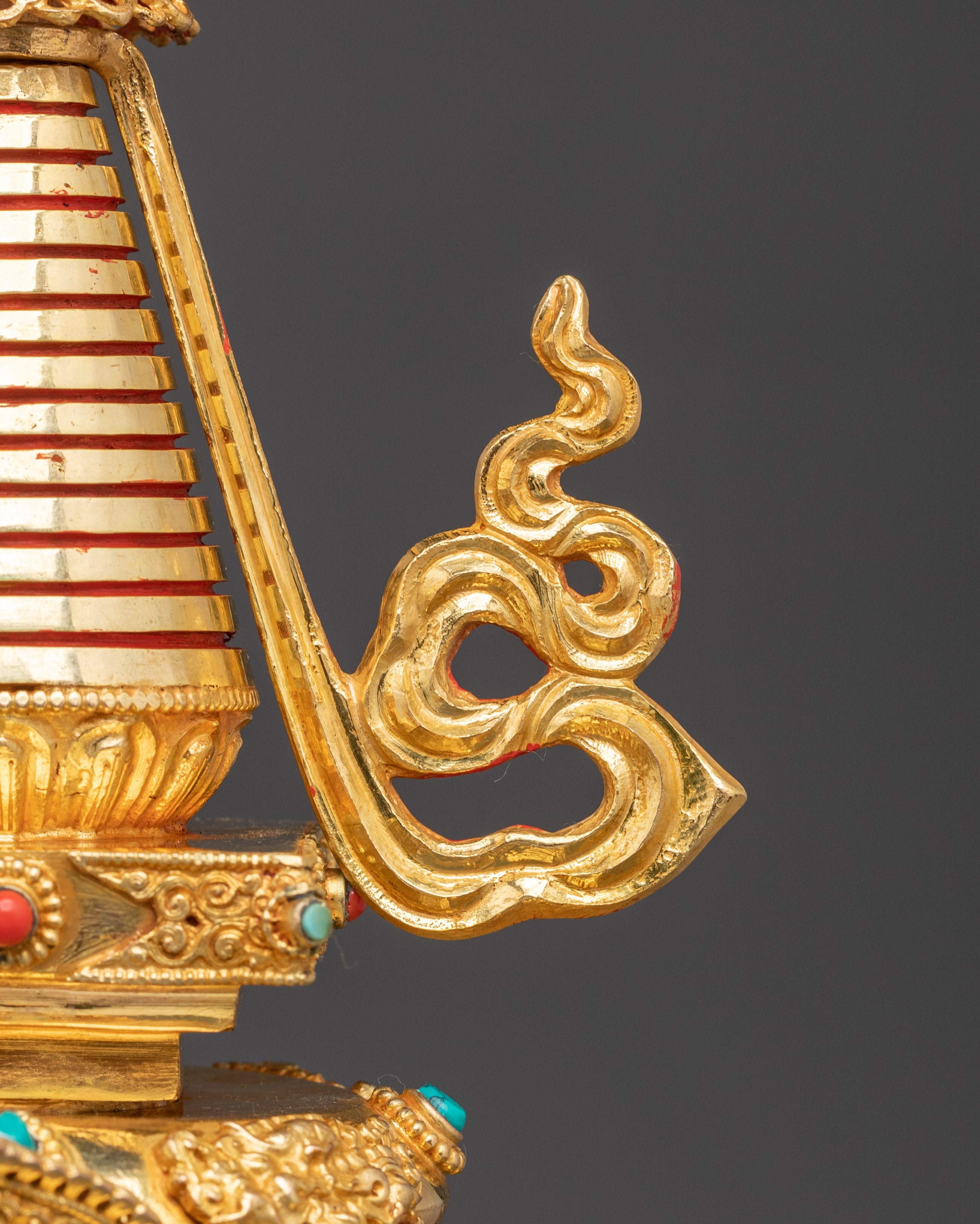 Gold Plated Buddhist Stupa for Rituals | Tibetan Copper Shrine