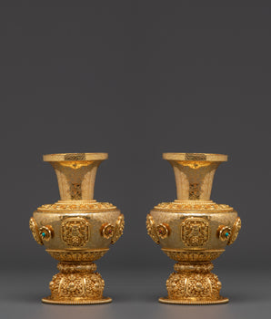 Flower Vase for Ritual Offering | Gold Plated Copper Vase