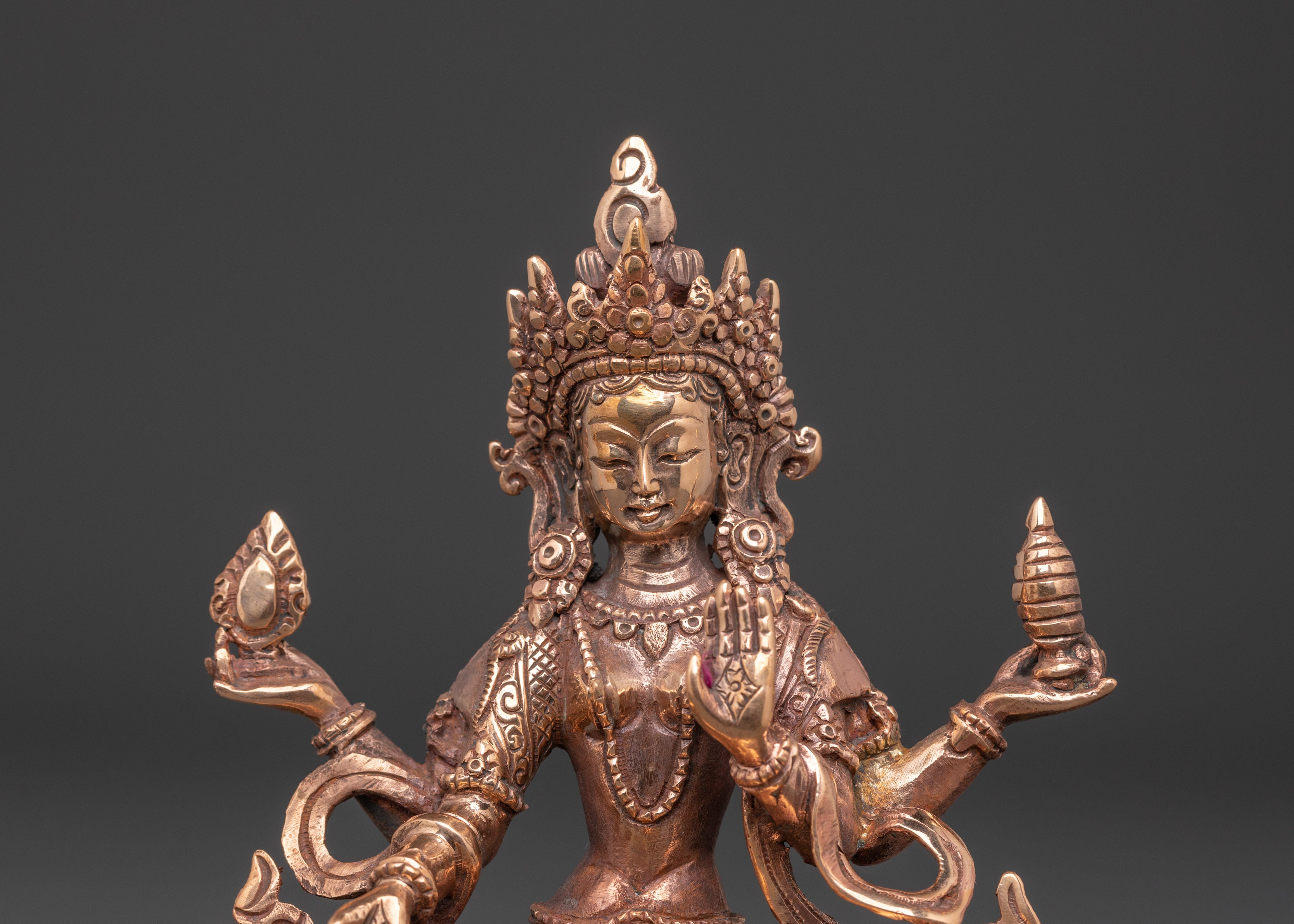 Handmade Copper Lakshmi Kamala Statue | Prosperity Deity