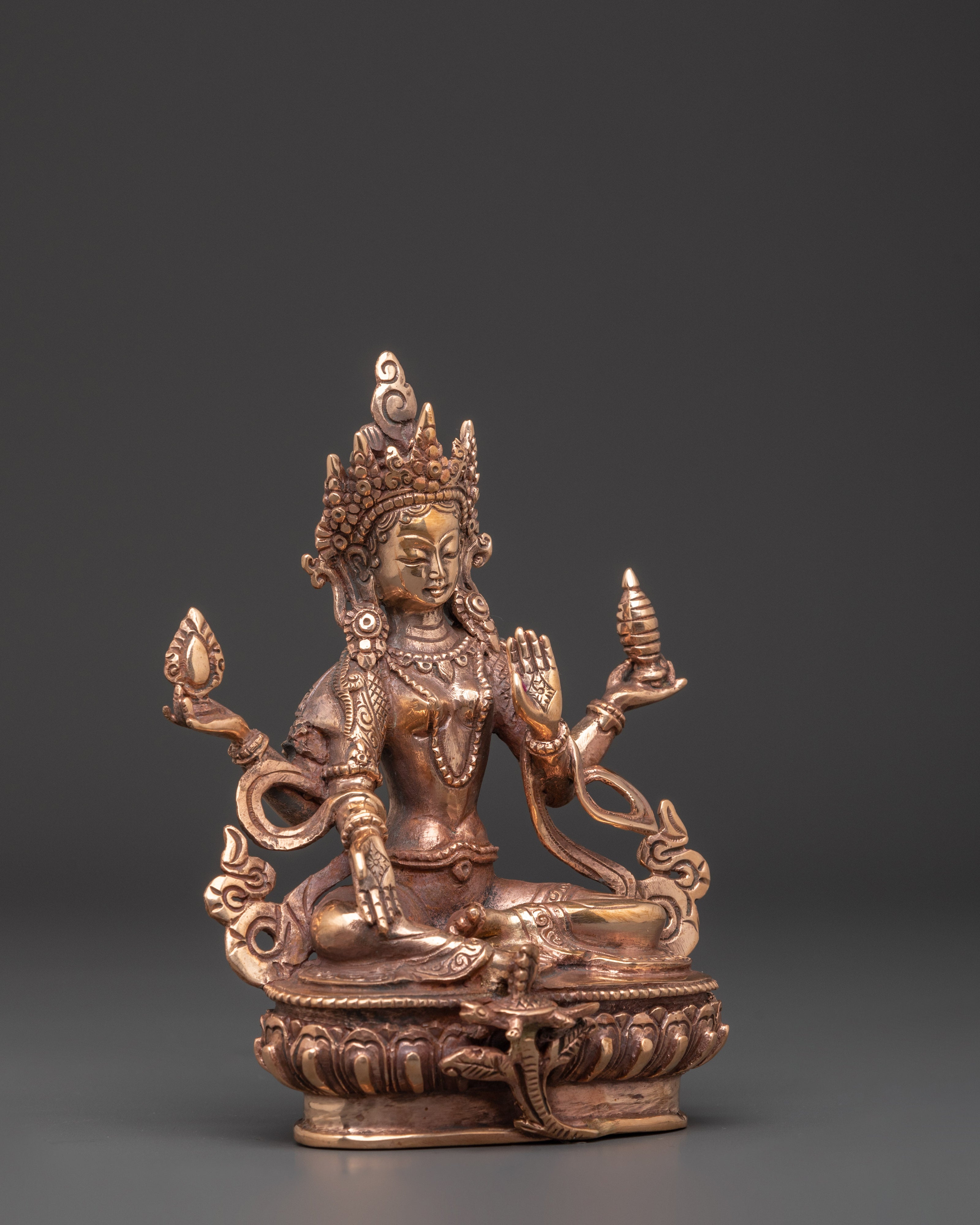 Handmade Copper Lakshmi Kamala Statue | Prosperity Deity