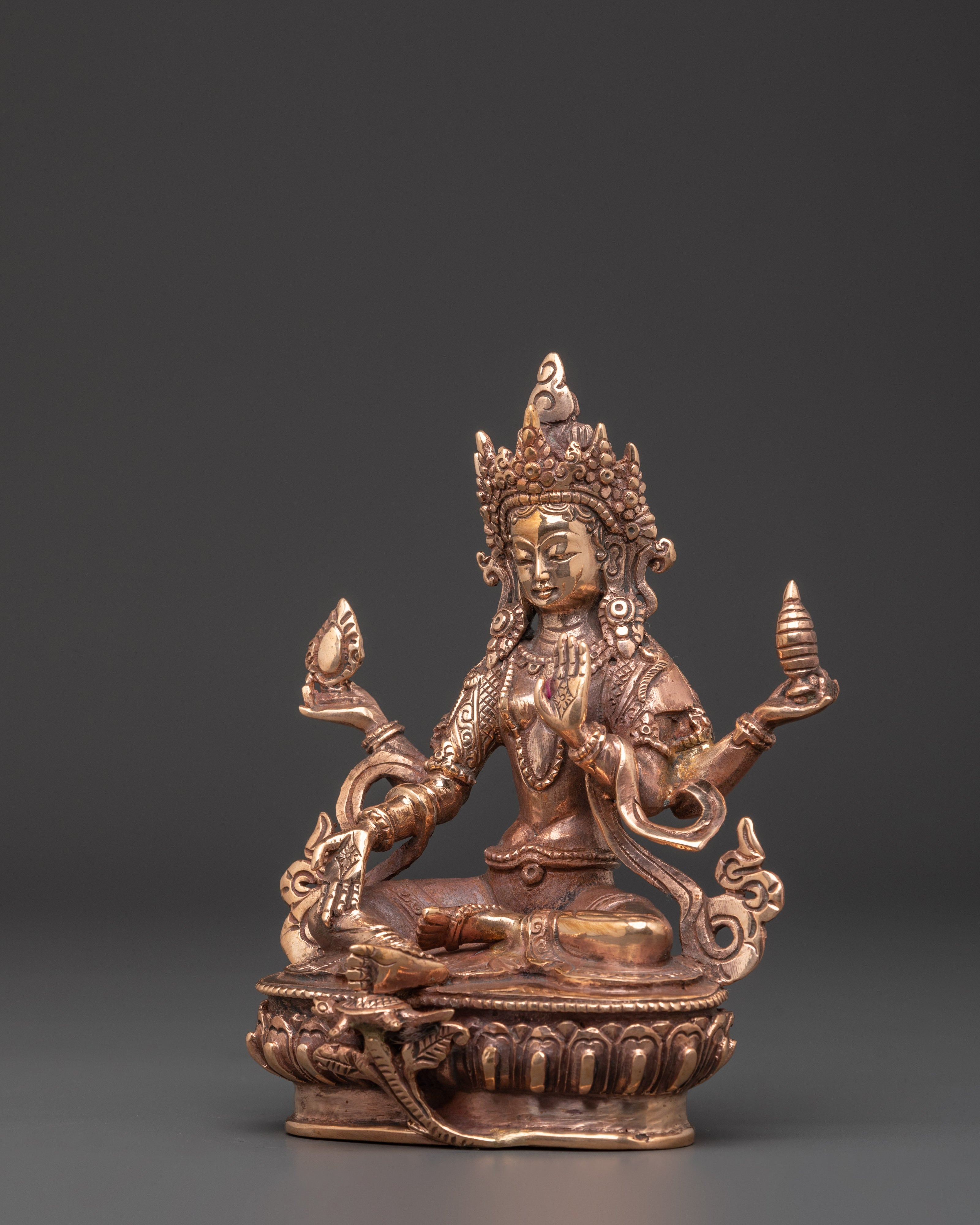 Handmade Copper Lakshmi Kamala Statue | Prosperity Deity
