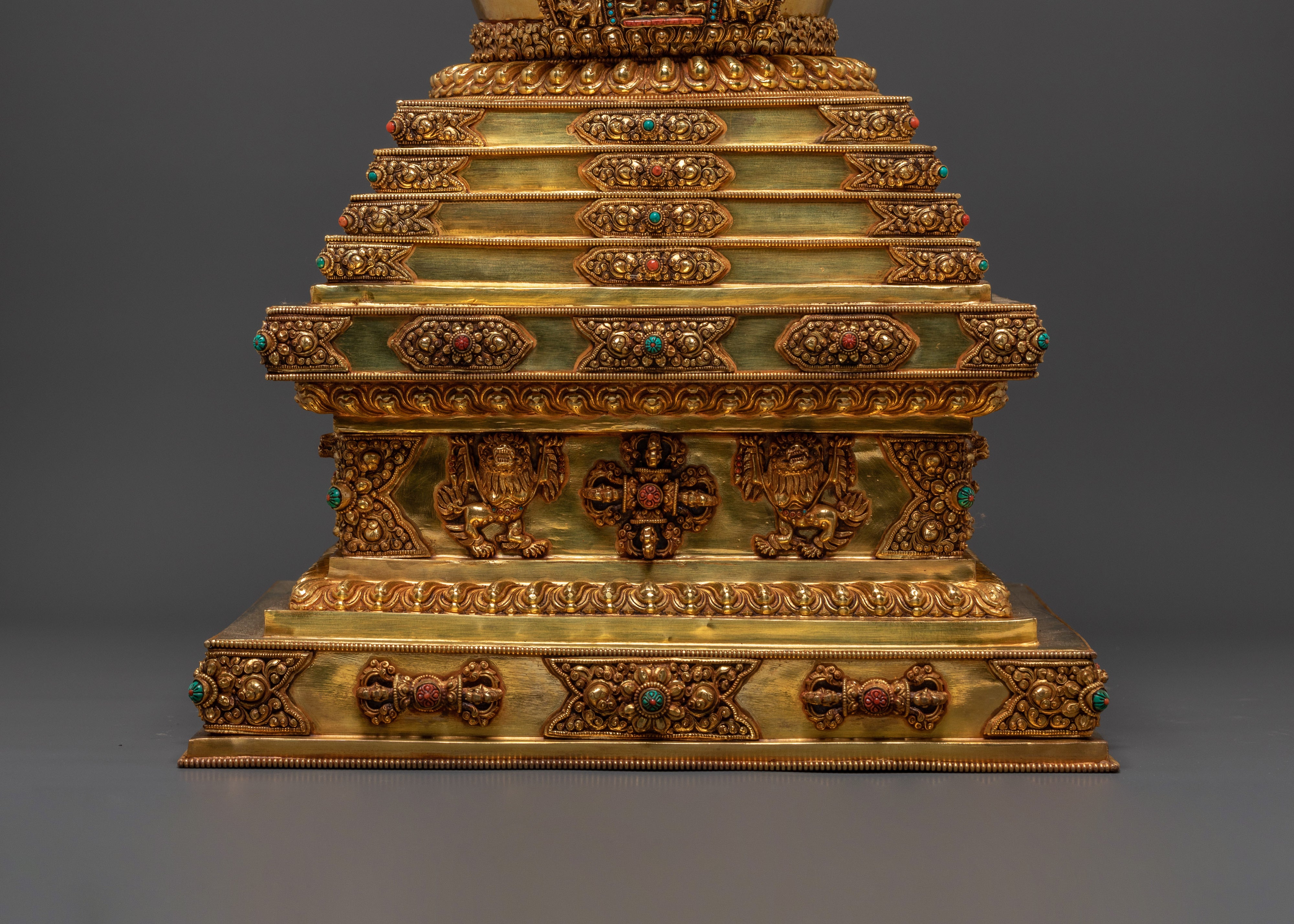 Ritual Stupa for Shrine | Gold Plated Copper Buddhist Stupa