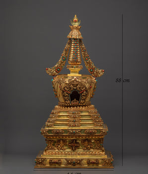 Ritual Stupa for Shrine | Gold Plated Copper Buddhist Stupa