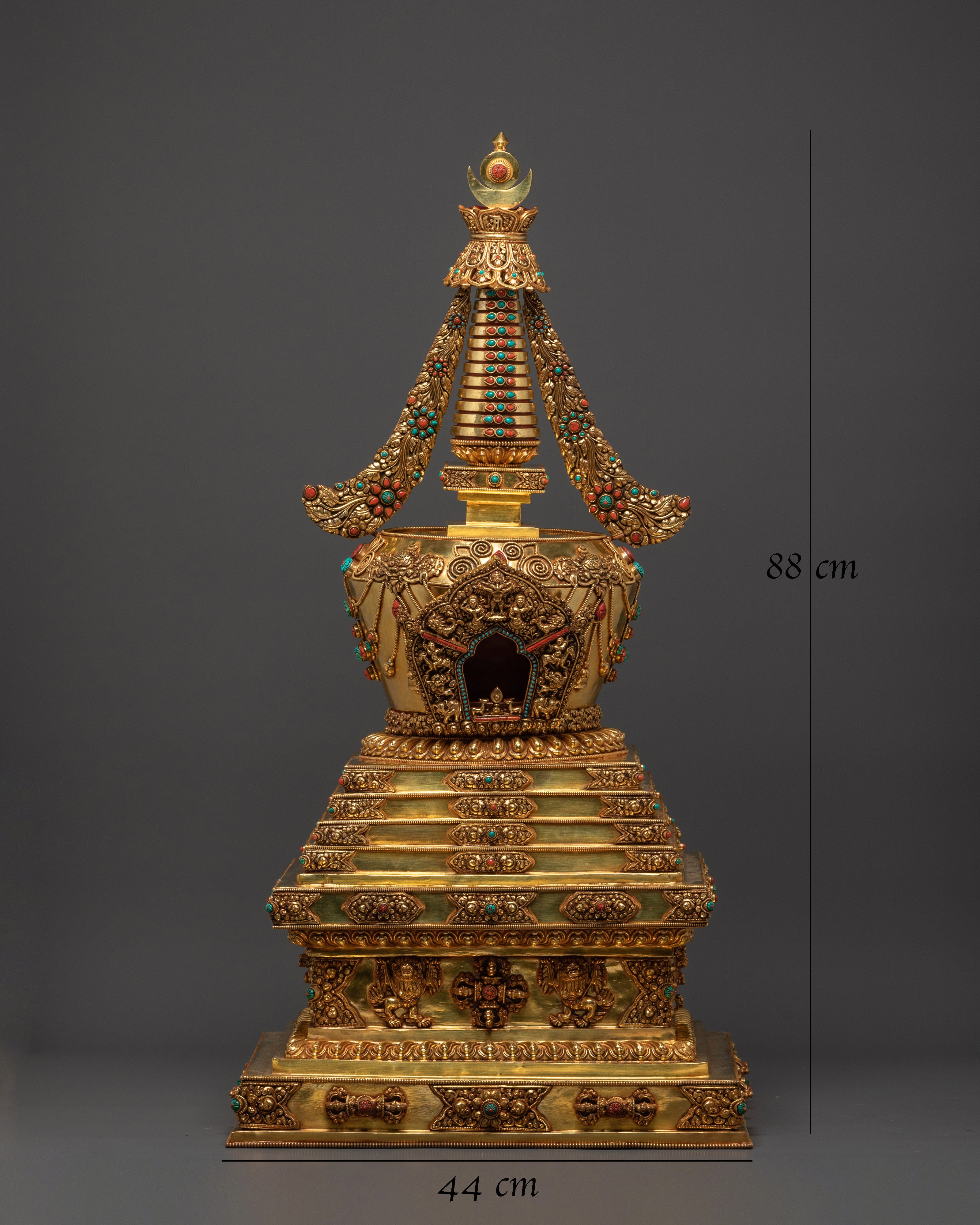 Ritual Stupa for Shrine | Gold Plated Copper Buddhist Stupa