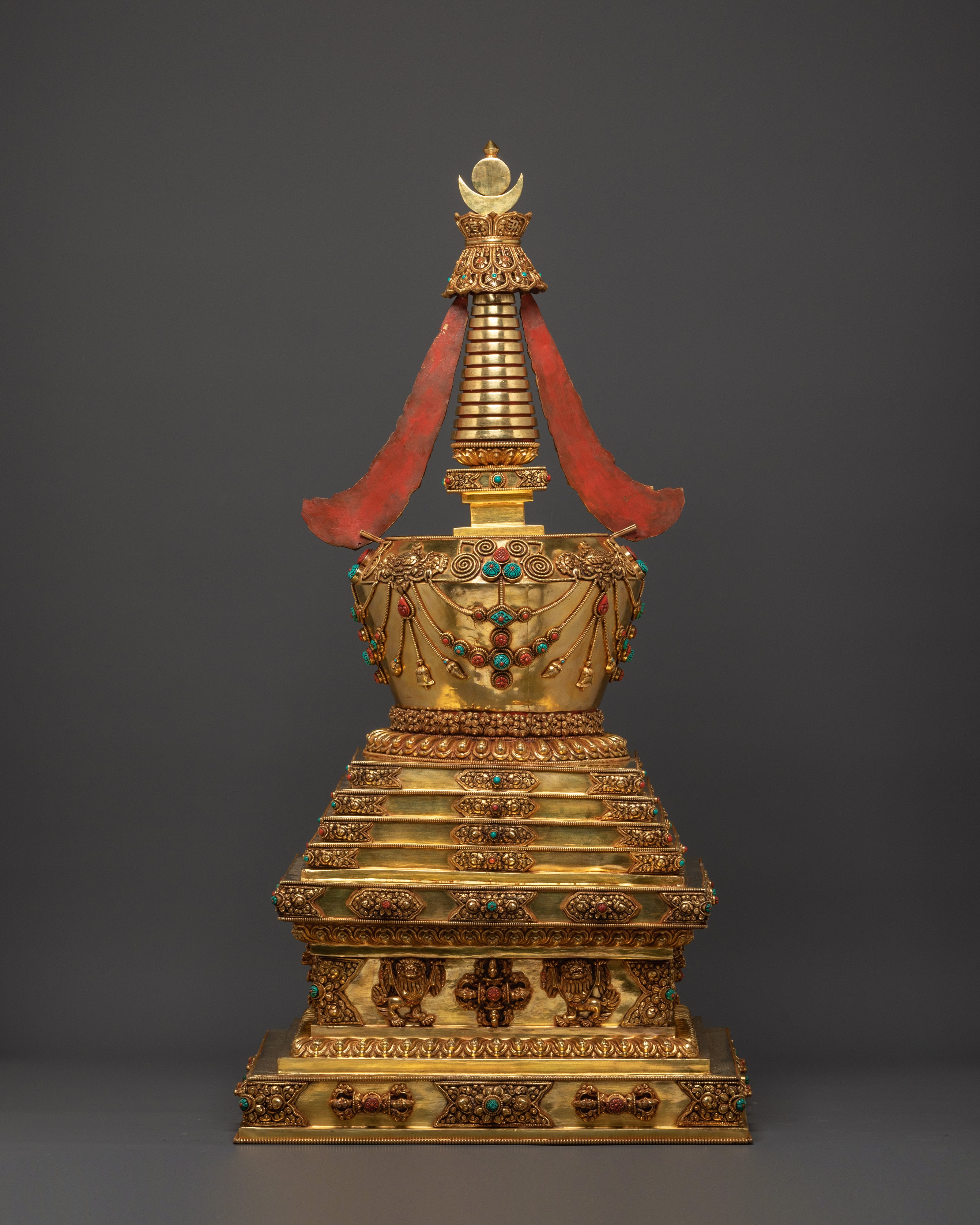 Ritual Stupa for Shrine | Gold Plated Copper Buddhist Stupa
