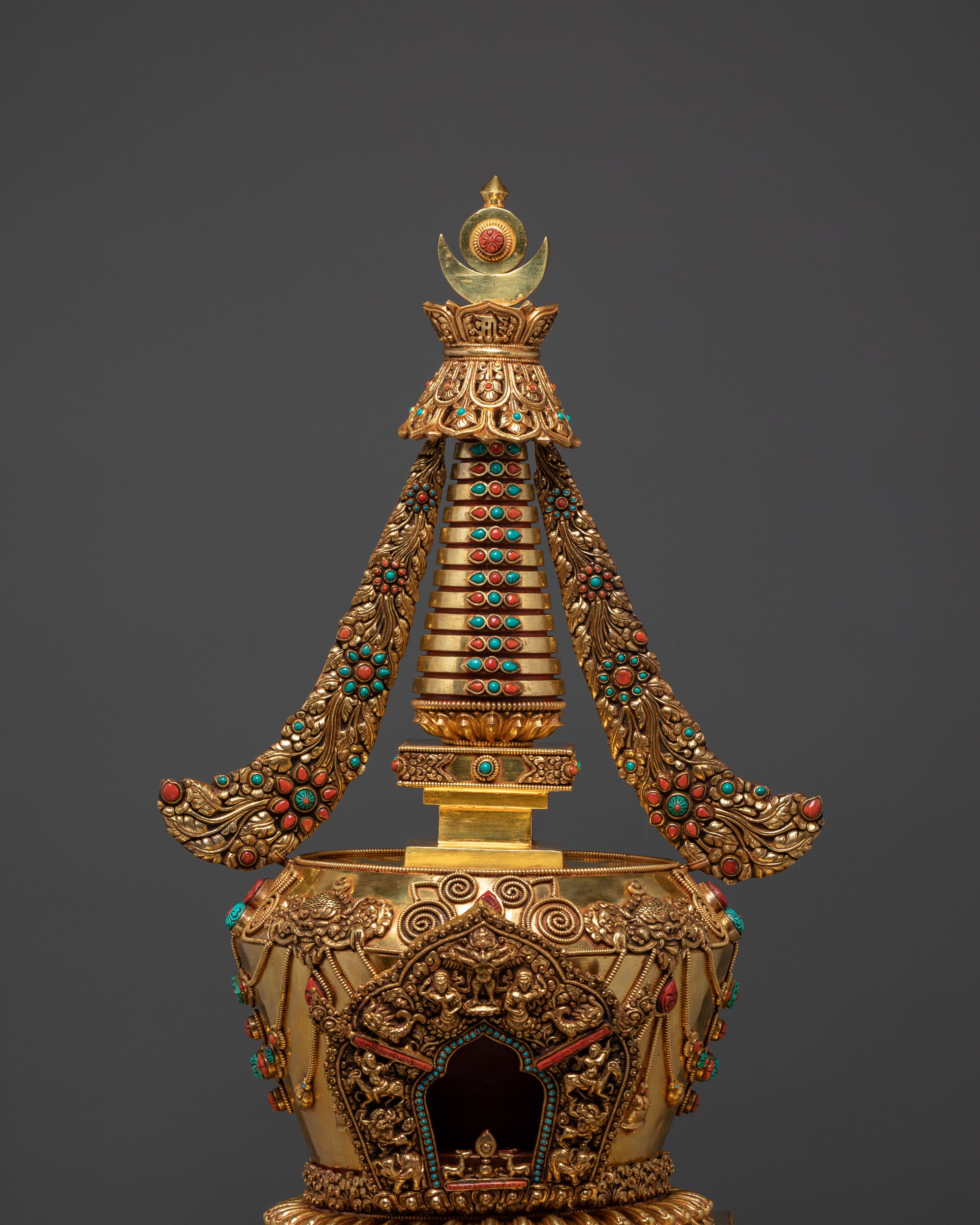 Ritual Stupa for Shrine | Gold Plated Copper Buddhist Stupa