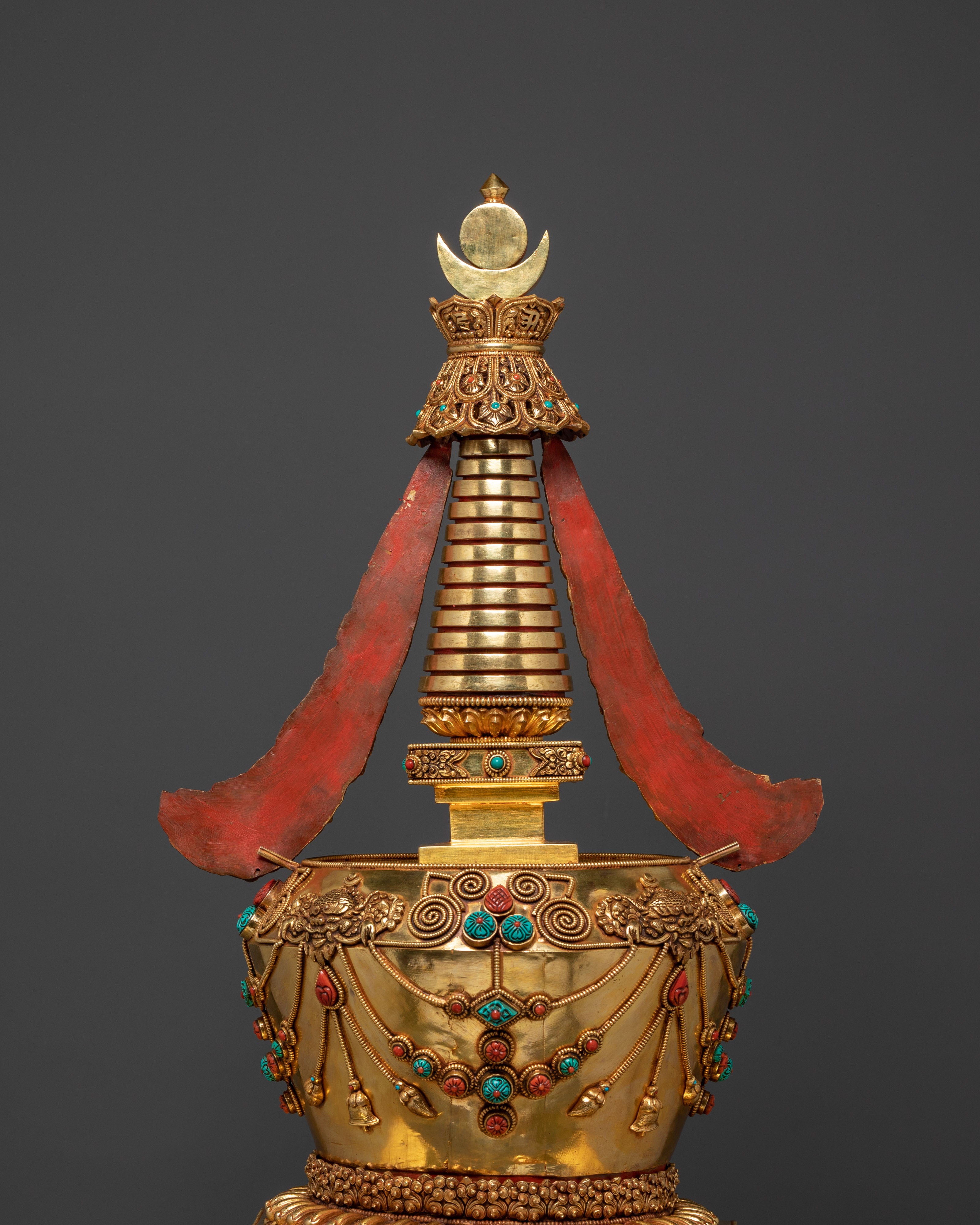 Ritual Stupa for Shrine | Gold Plated Copper Buddhist Stupa