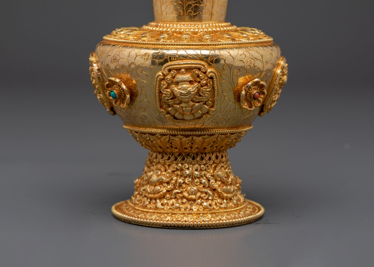 Handcrafted Copper Vase | Copper Vase with Coral & Turquoise for Altar