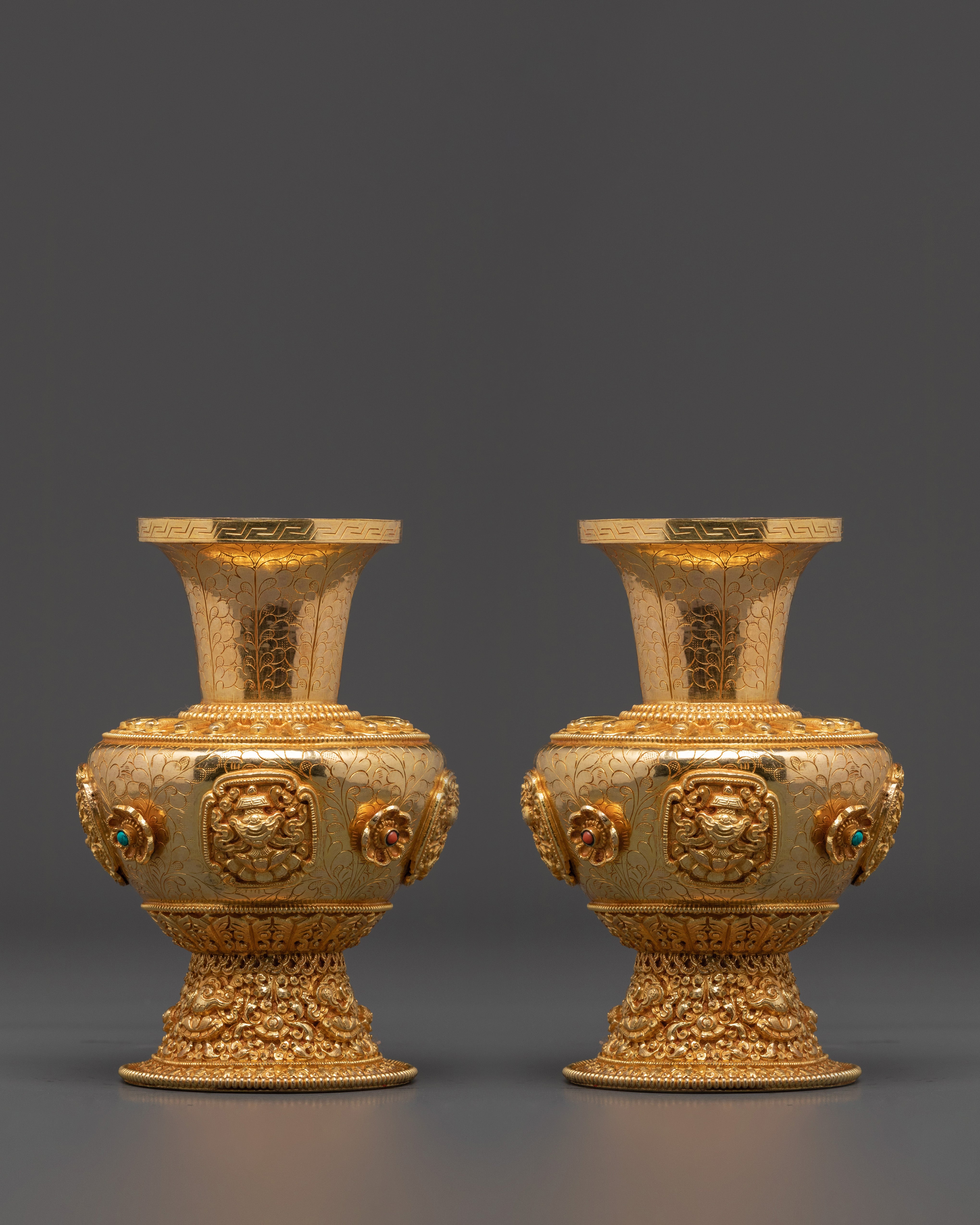 Handcrafted Copper Vase | Copper Vase with Coral & Turquoise for Altar