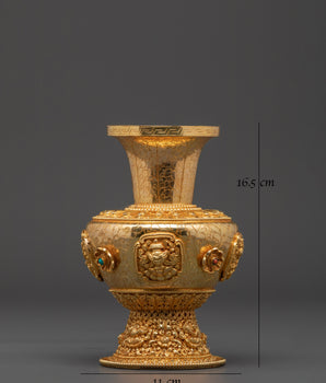 Handcrafted Copper Vase | Copper Vase with Coral & Turquoise for Altar