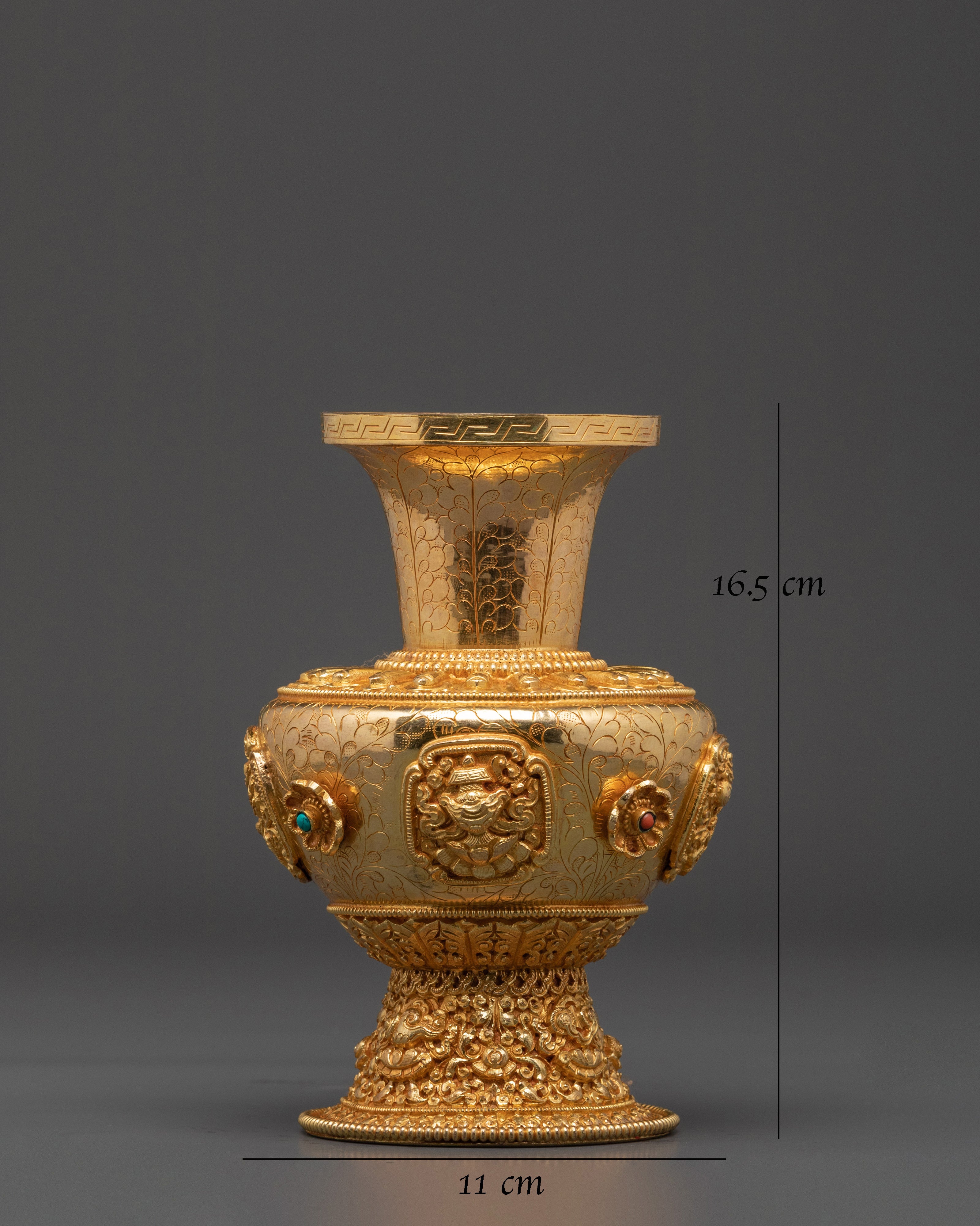 Handcrafted Copper Vase | Copper Vase with Coral & Turquoise for Altar