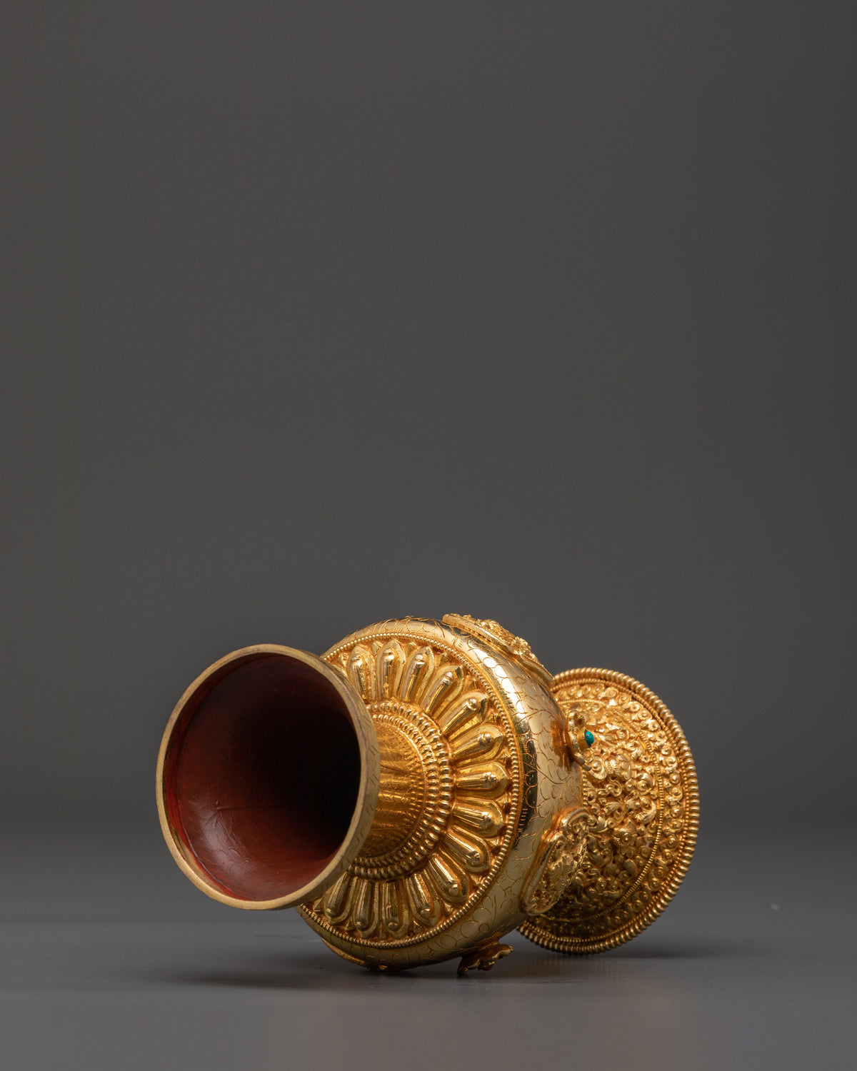 Handcrafted Copper Vase | Copper Vase with Coral & Turquoise for Altar