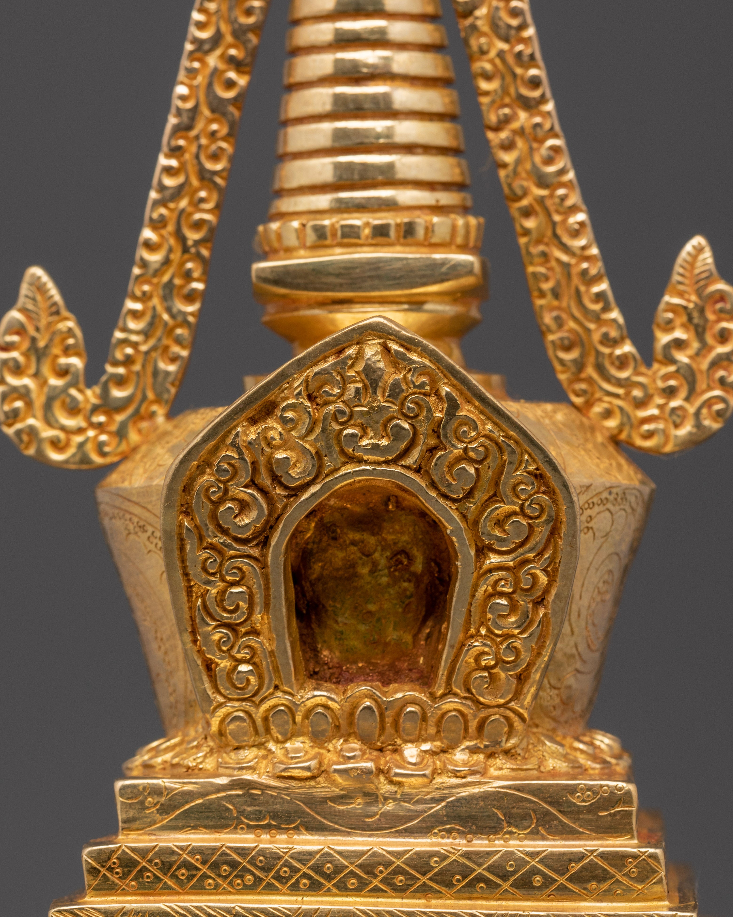 Handcrafted Gold Plated Stupa | Tibetan Buddhist Shrine Decor