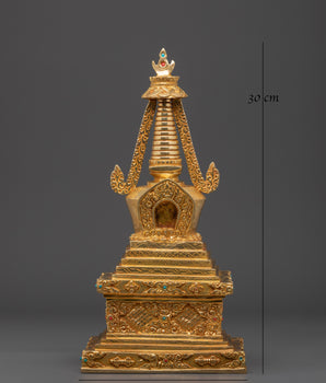 Handcrafted Gold Plated Stupa | Tibetan Buddhist Shrine Decor
