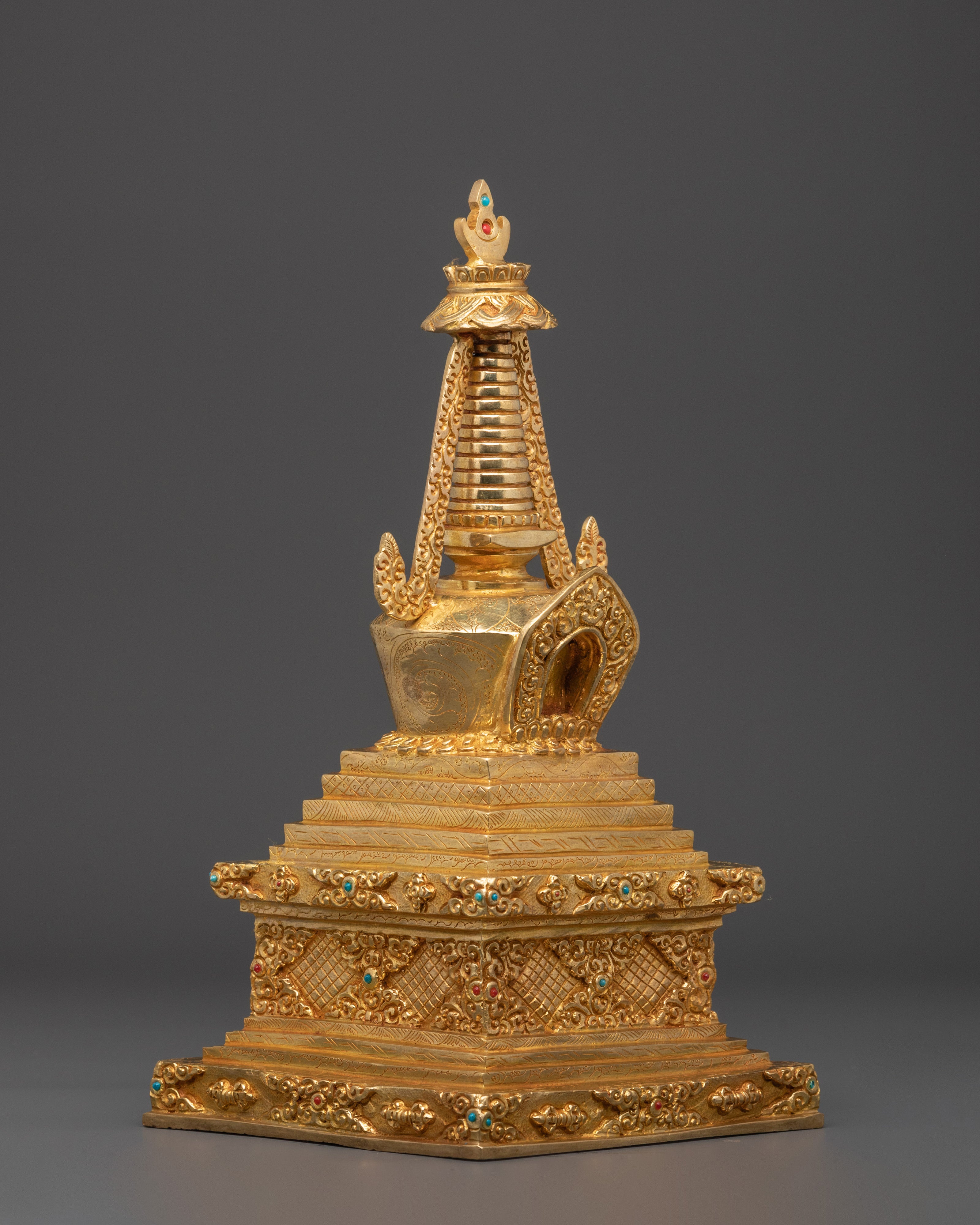 Handcrafted Gold Plated Stupa | Tibetan Buddhist Shrine Decor