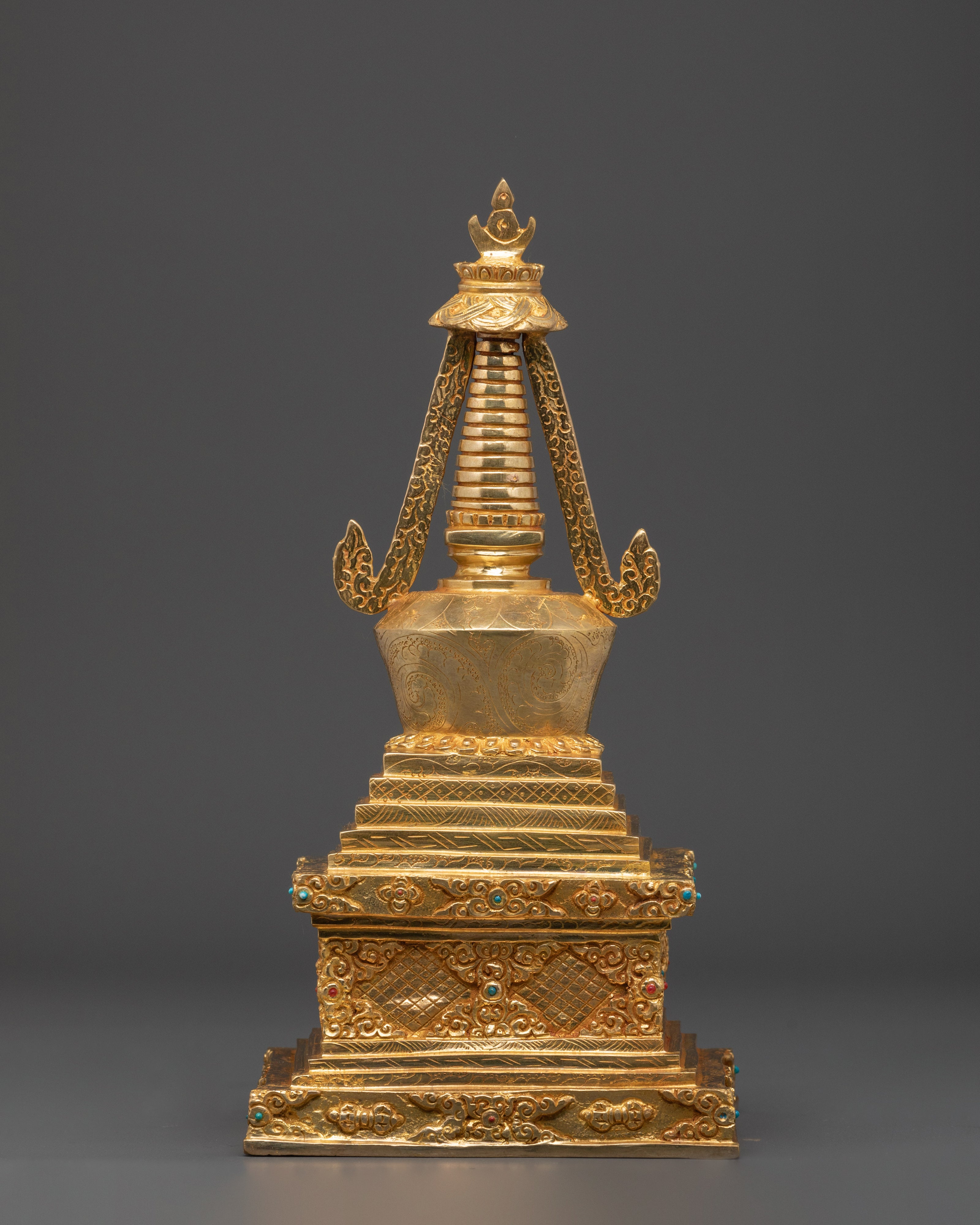 Handcrafted Gold Plated Stupa | Tibetan Buddhist Shrine Decor
