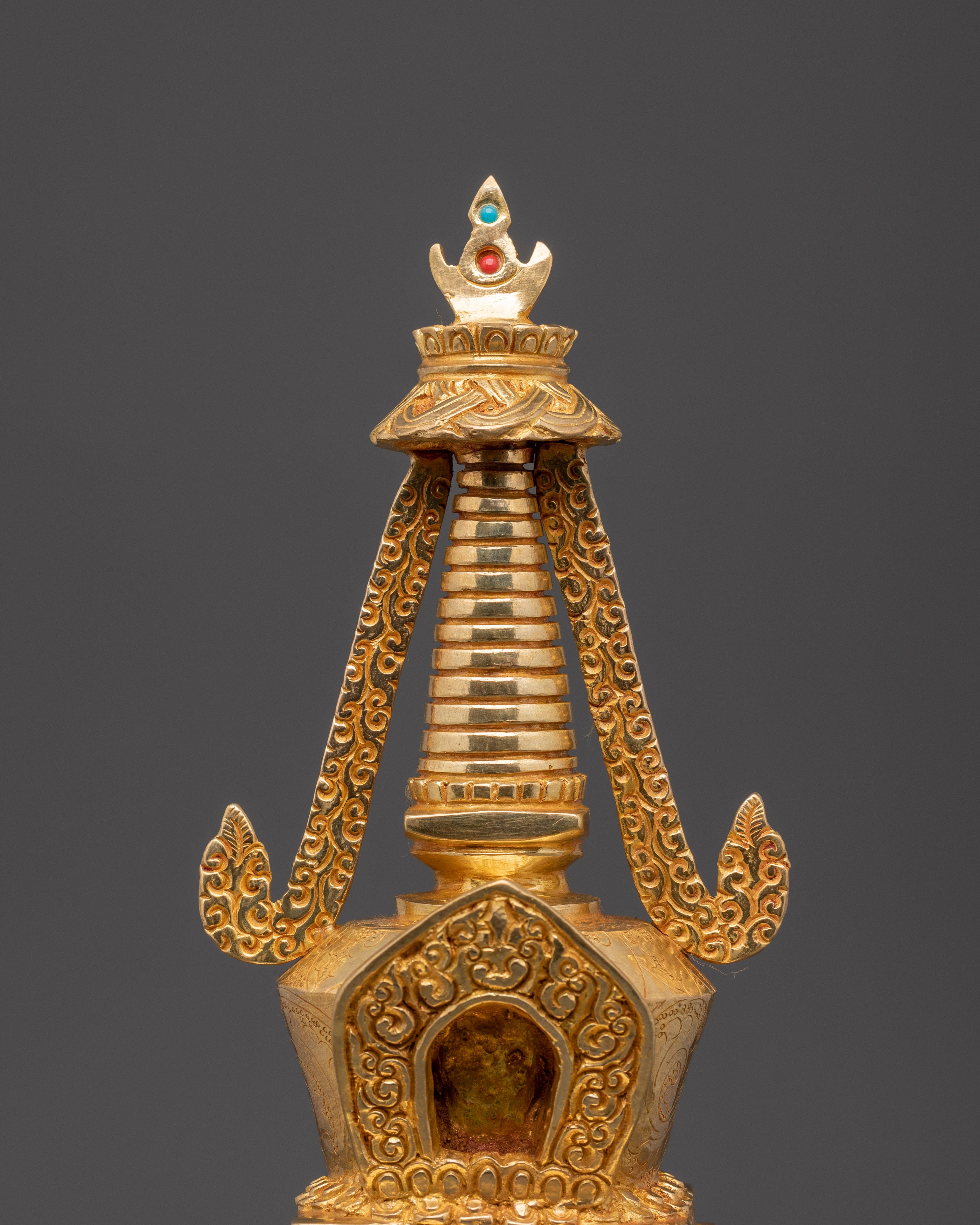 Handcrafted Gold Plated Stupa | Tibetan Buddhist Shrine Decor