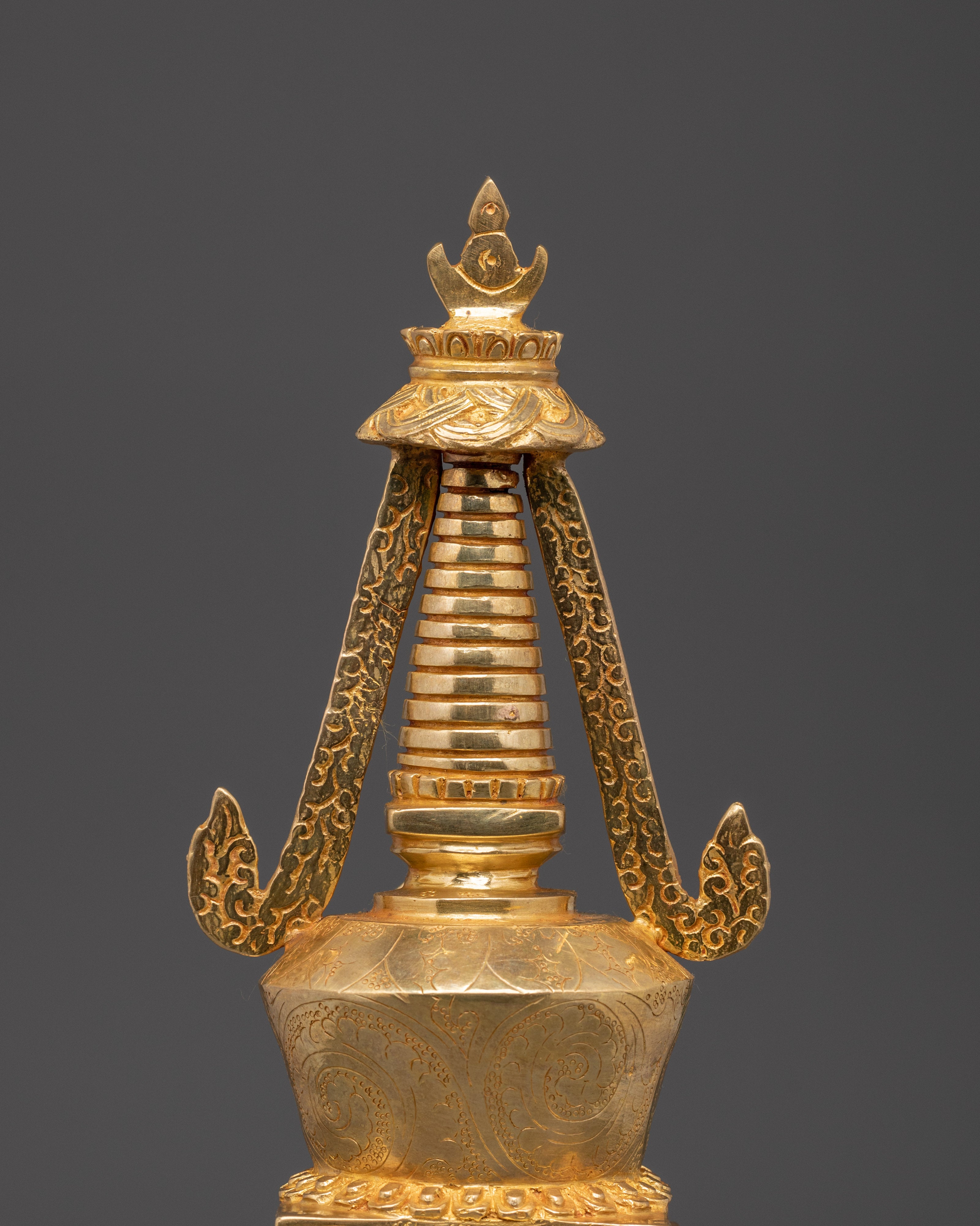 Handcrafted Gold Plated Stupa | Tibetan Buddhist Shrine Decor